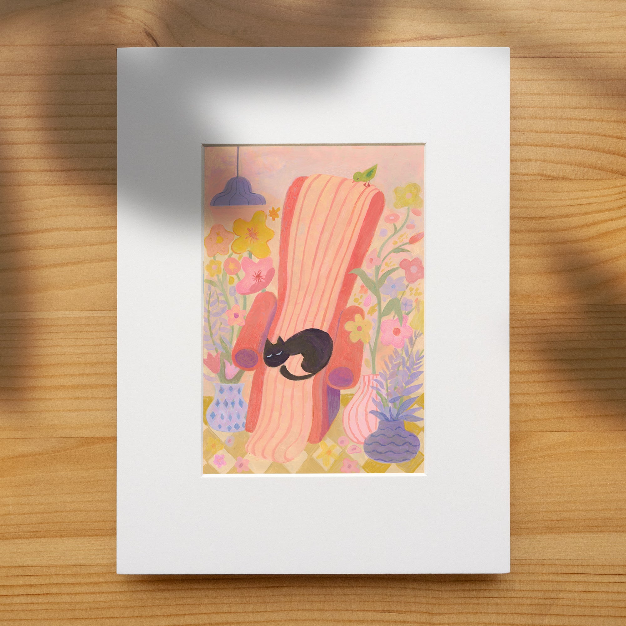Dreaming in Bloom | Black Cat Napping Art Print | Cosy Floral Wall Art