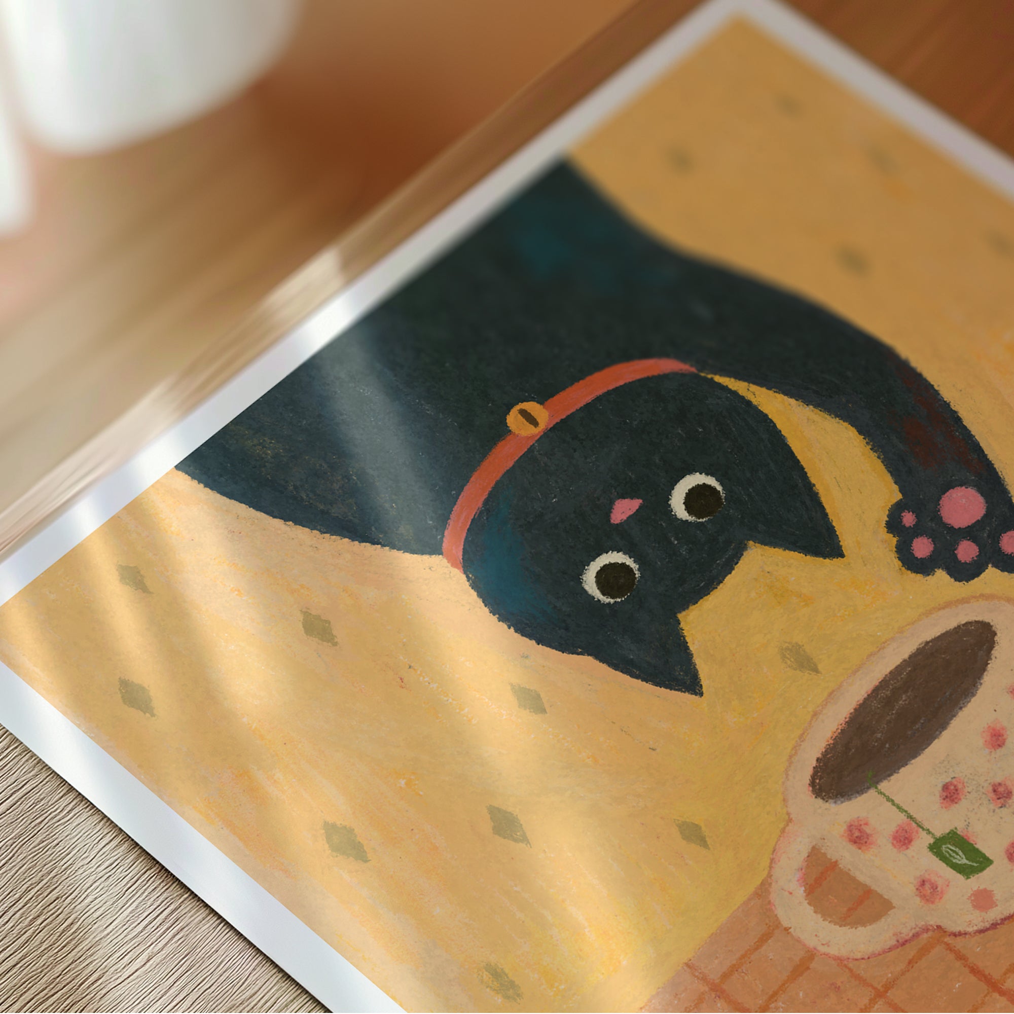 Curious Cat & Tea Art Print | Cat Lover Gift