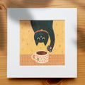 Curious Cat & Tea Art Print | Cat Lover Gift