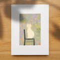 White Cat in the Garden | Dreamy Floral Wall Art