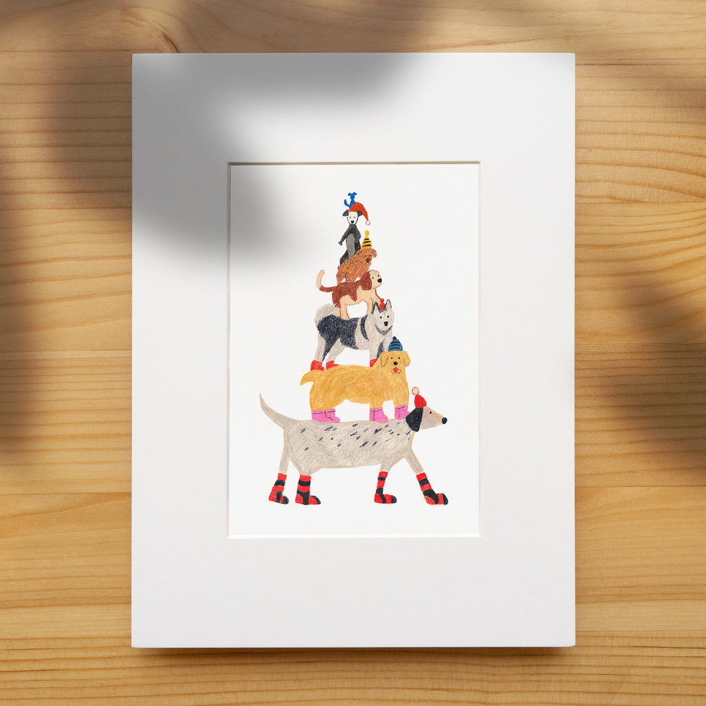 Dog Tower Illustration Print | Hand-Drawn Cozy Dog Art