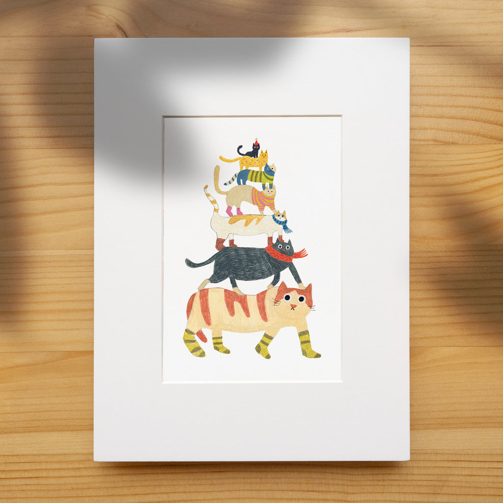 Cat Tower Illustration Print | Hand-Drawn Cozy Cat Wall Art