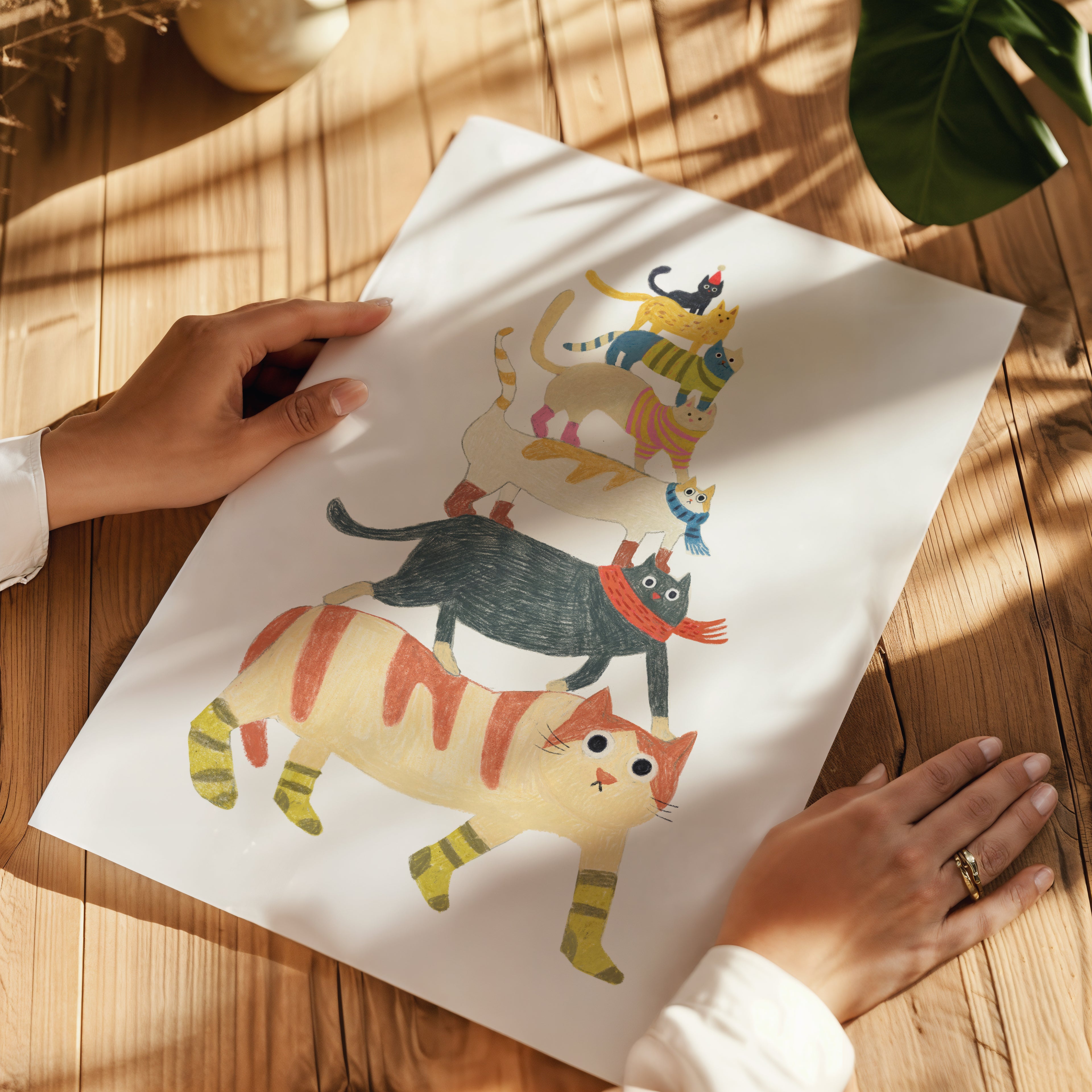Cat Tower Illustration Print | Hand-Drawn Cozy Cat Art