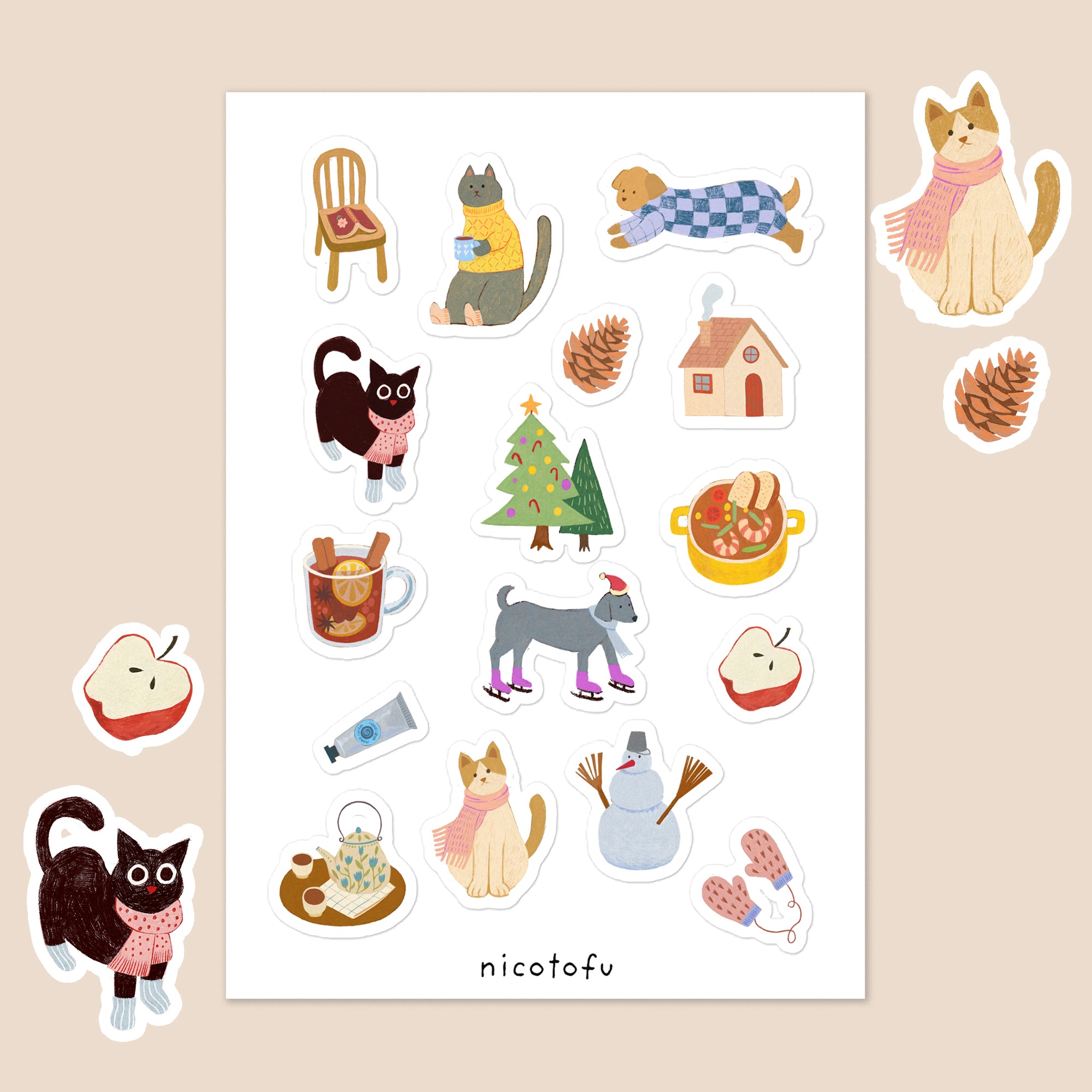 Winter Vibe Sticker Sheet | Cosy Season Illustrated Stickers | Warm & Snowy Days