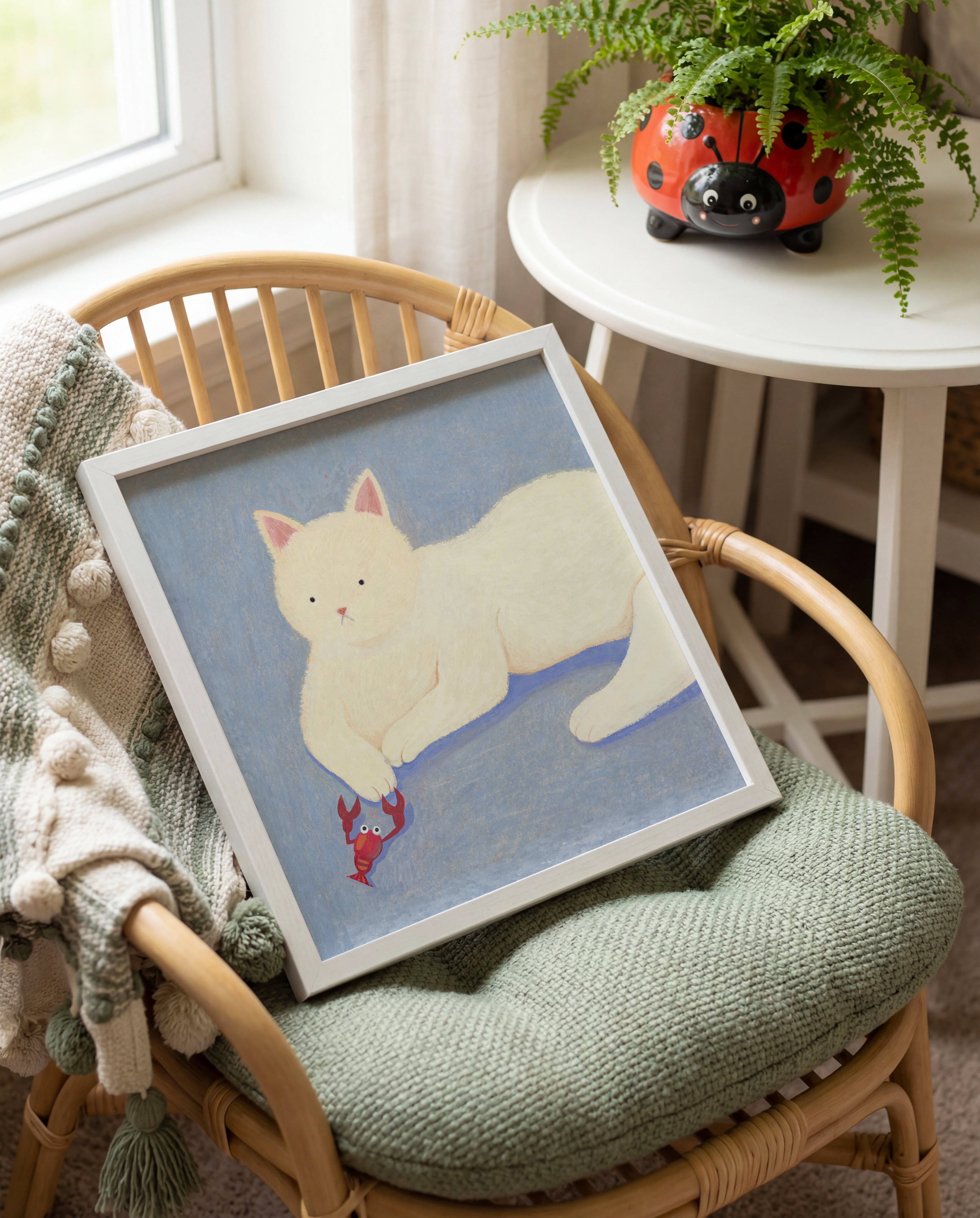 Cat Meets Lobster Art Print | Cat Lover Gift