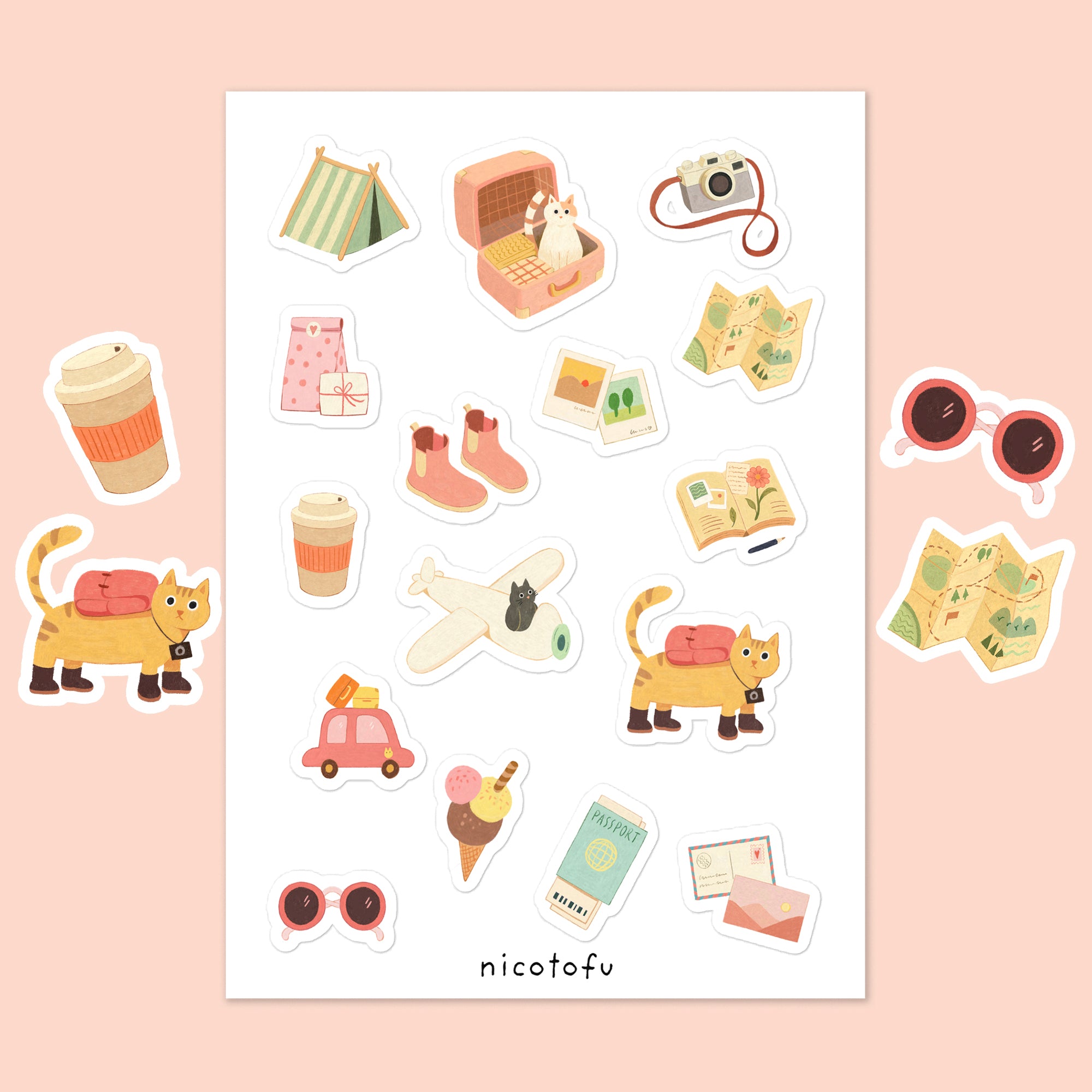 Little Wanderer Sticker Sheet | Travel & Adventure Illustrated Stickers | Cosy Wanderlust
