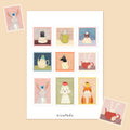 Teapot Friends Stamp Sticker Sheet: Vintage Animal Stamp Stickers | Illustrated Collectible Stickers
