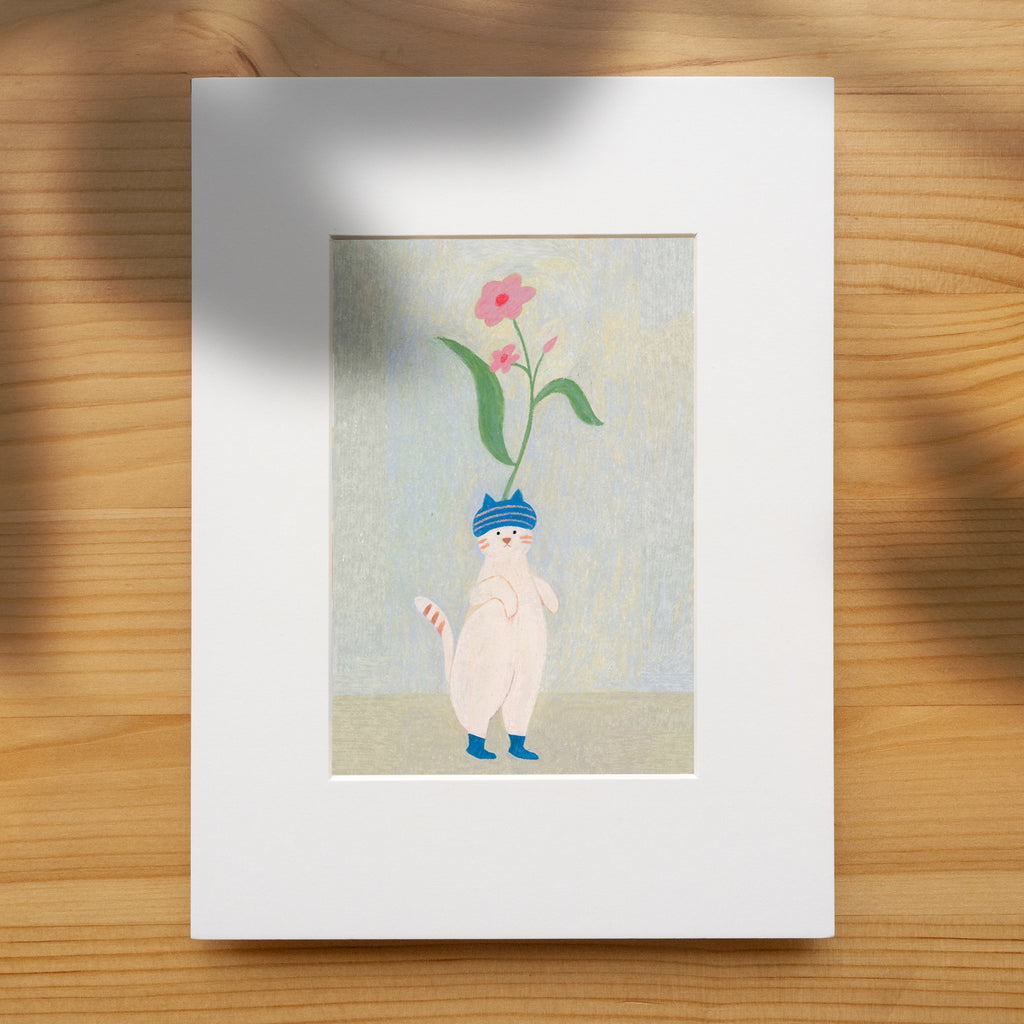 A Little Bloom - Whimsical Cat Art Print | Spring Nursery Gift