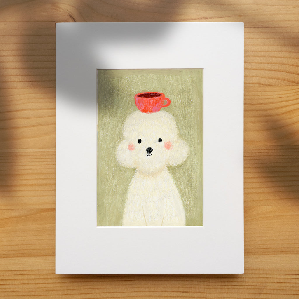 Espresso Poodle - Cute Coloured Pencil Art Print | Coffee Lover Gift