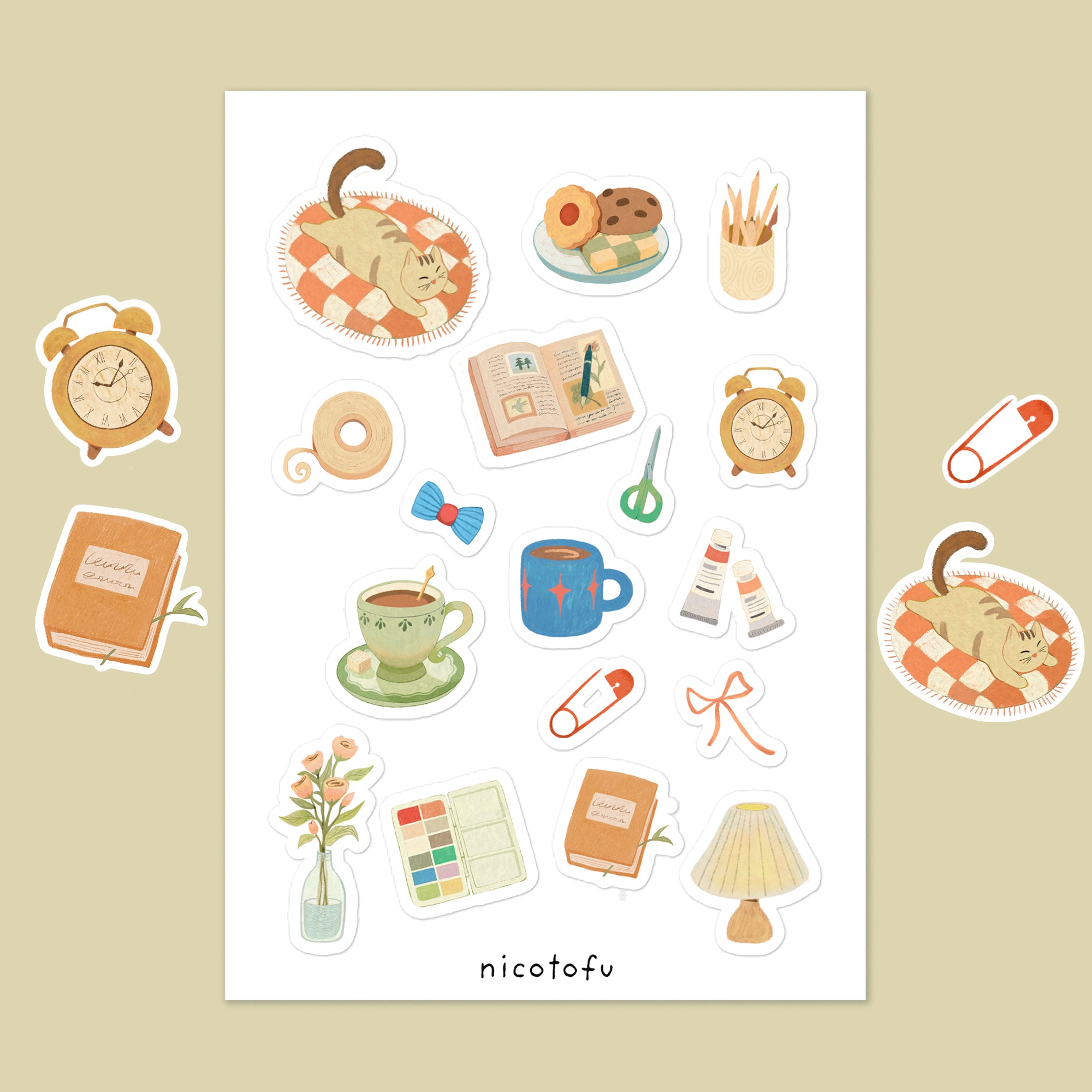 Artist & Stationery Life Sticker Sheet | Cosy Everyday Illustrated Stickers |