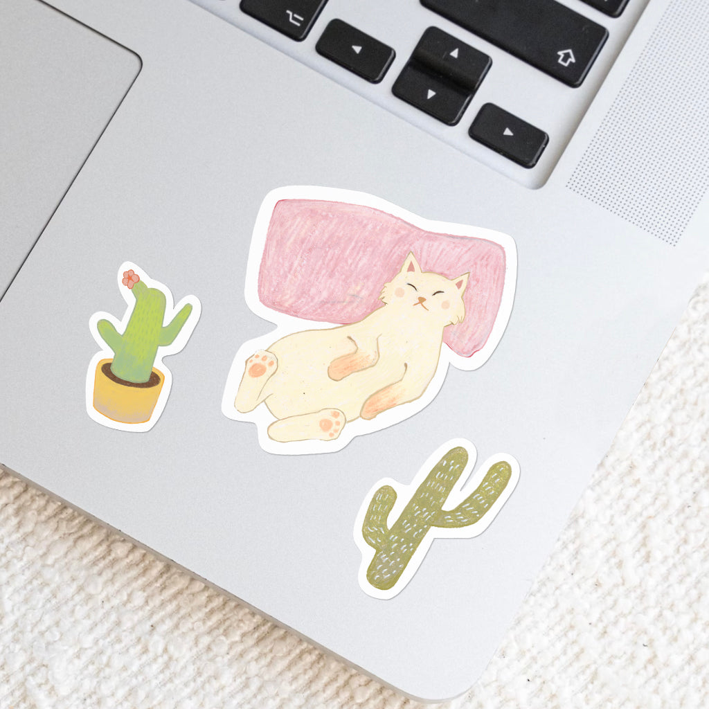 Cats & Botanicals Sticker Sheet | Illustrated Cat Stickers | Kawaii Cottagecore