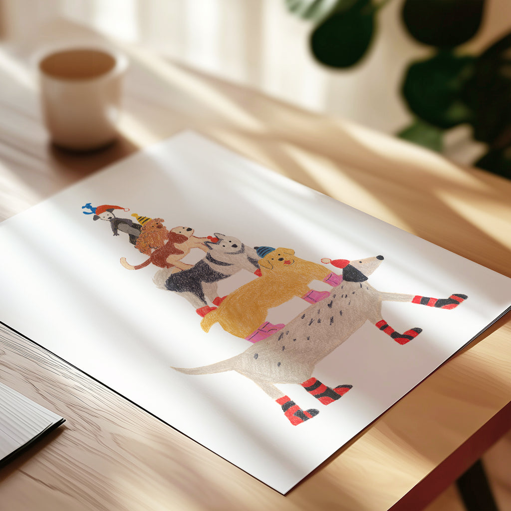 Dog Tower Illustration Print | Hand-Drawn Cozy Dog Art