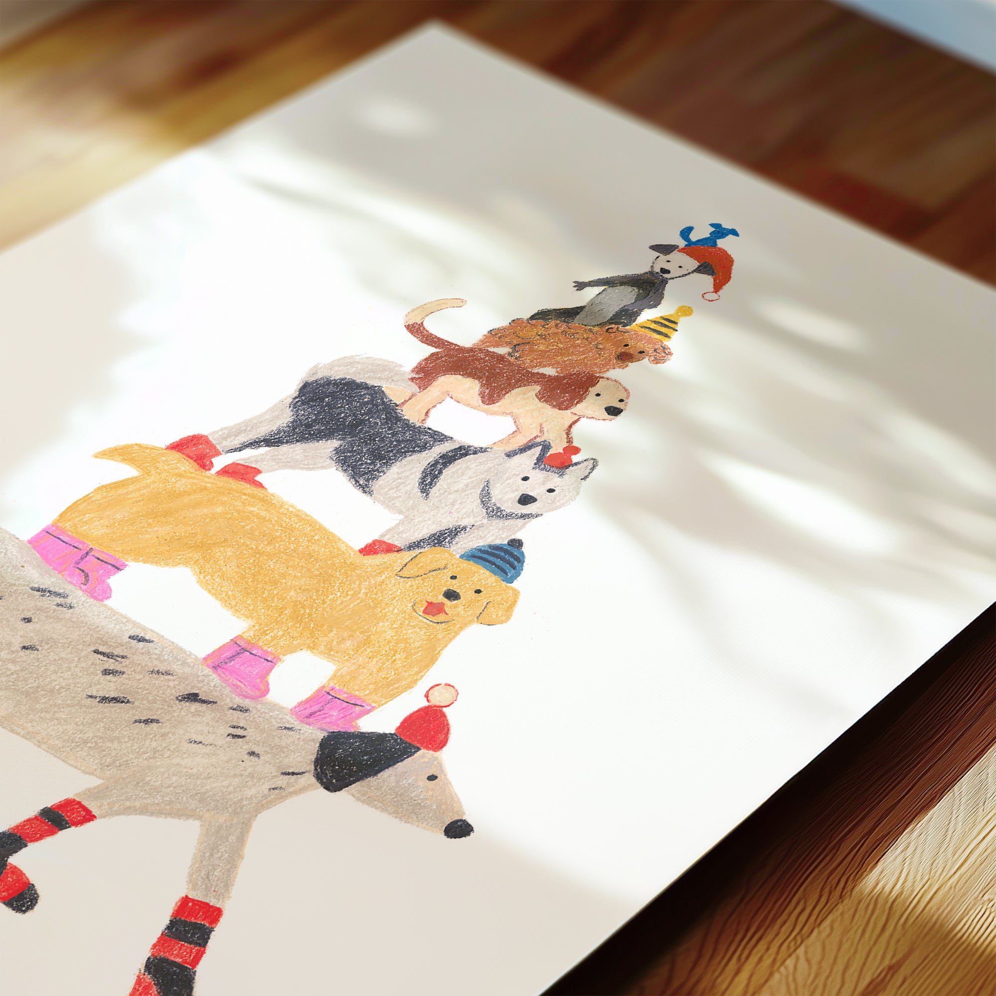Dog Tower Illustration Print | Hand-Drawn Cozy Dog Art