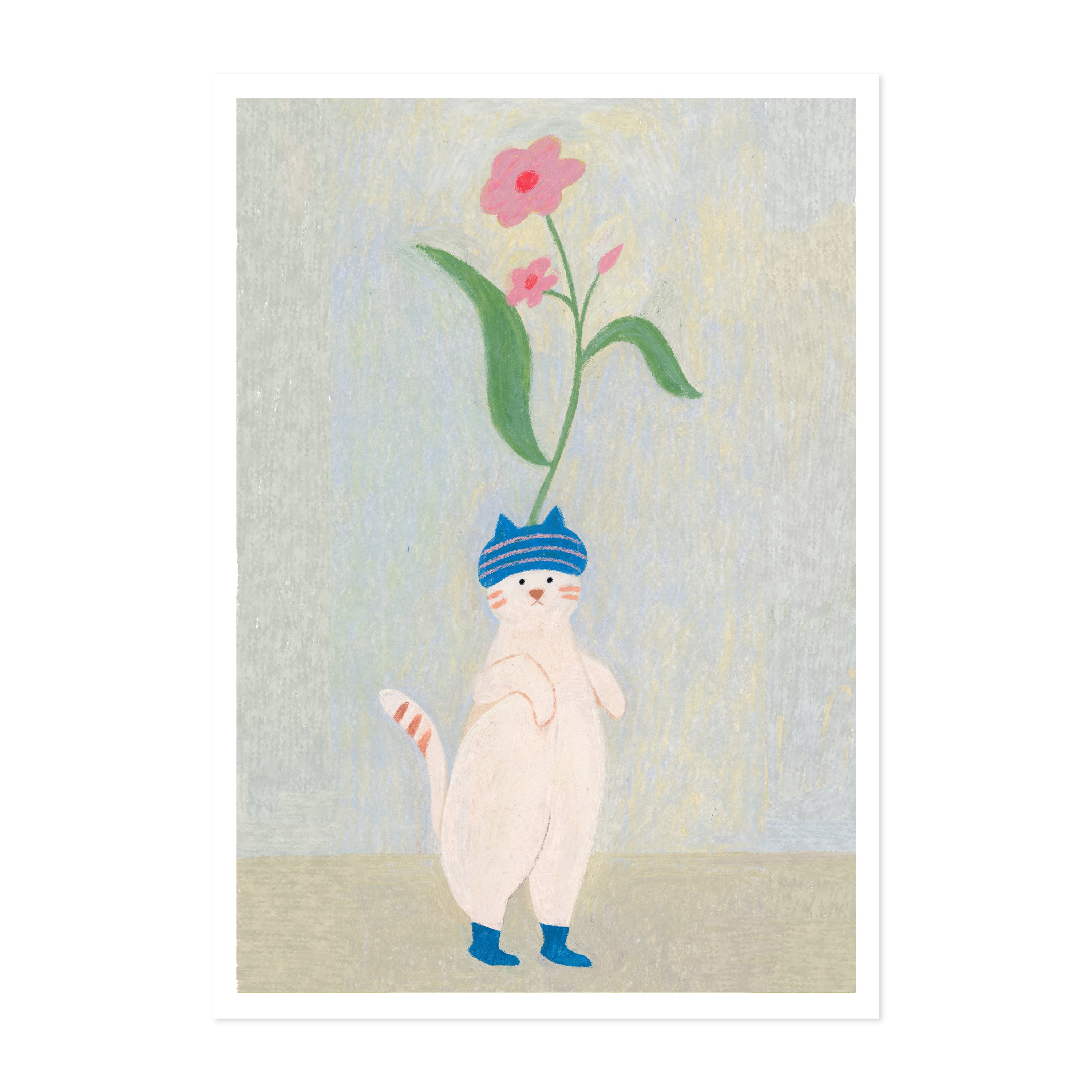 A Little Bloom - Whimsical Cat Art Print | Spring Nursery Gift