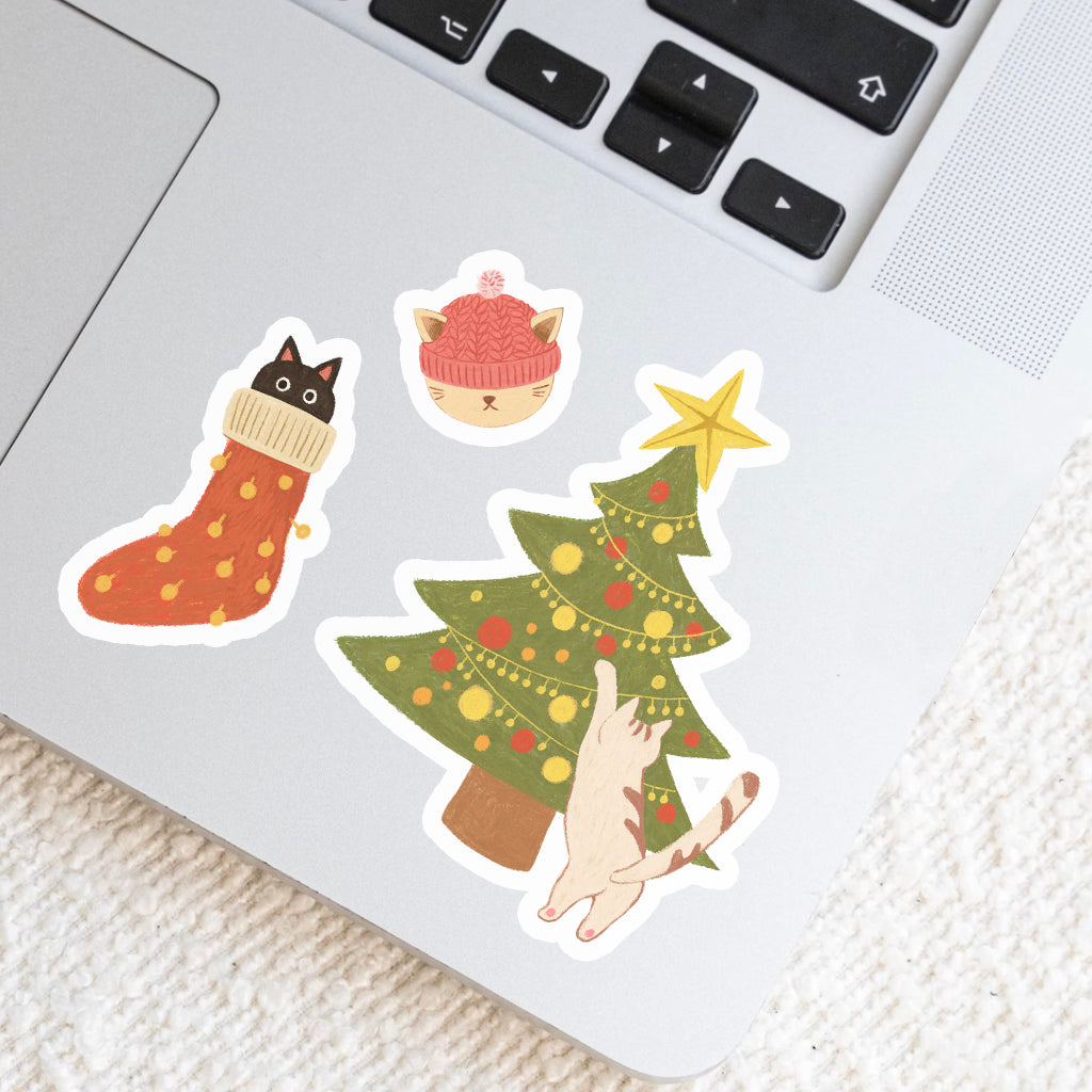 Christmas Cats Sticker Sheet | Cosy Holiday Illustrated Stickers | Festive Winter Collection