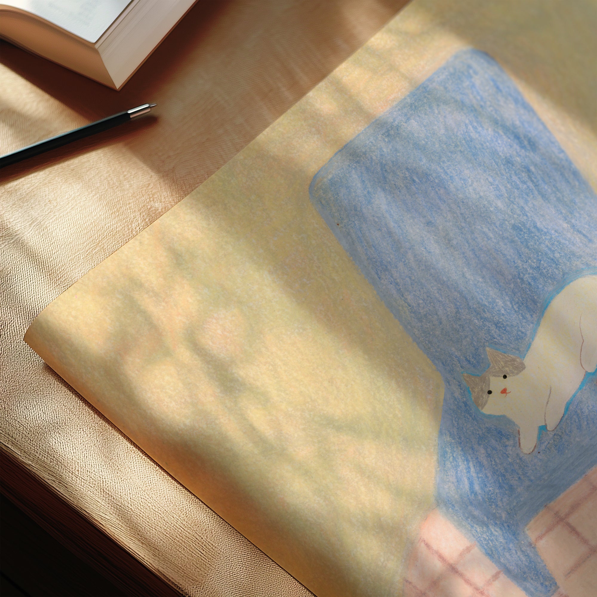 Cozy Cat on Blue Chair – Original Art Print | Australian Artist
