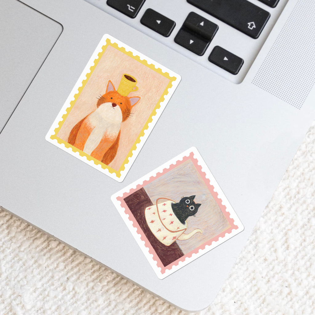 Teapot Friends Stamp Sticker Sheet: Vintage Animal Stamp Stickers | Illustrated Collectible Stickers