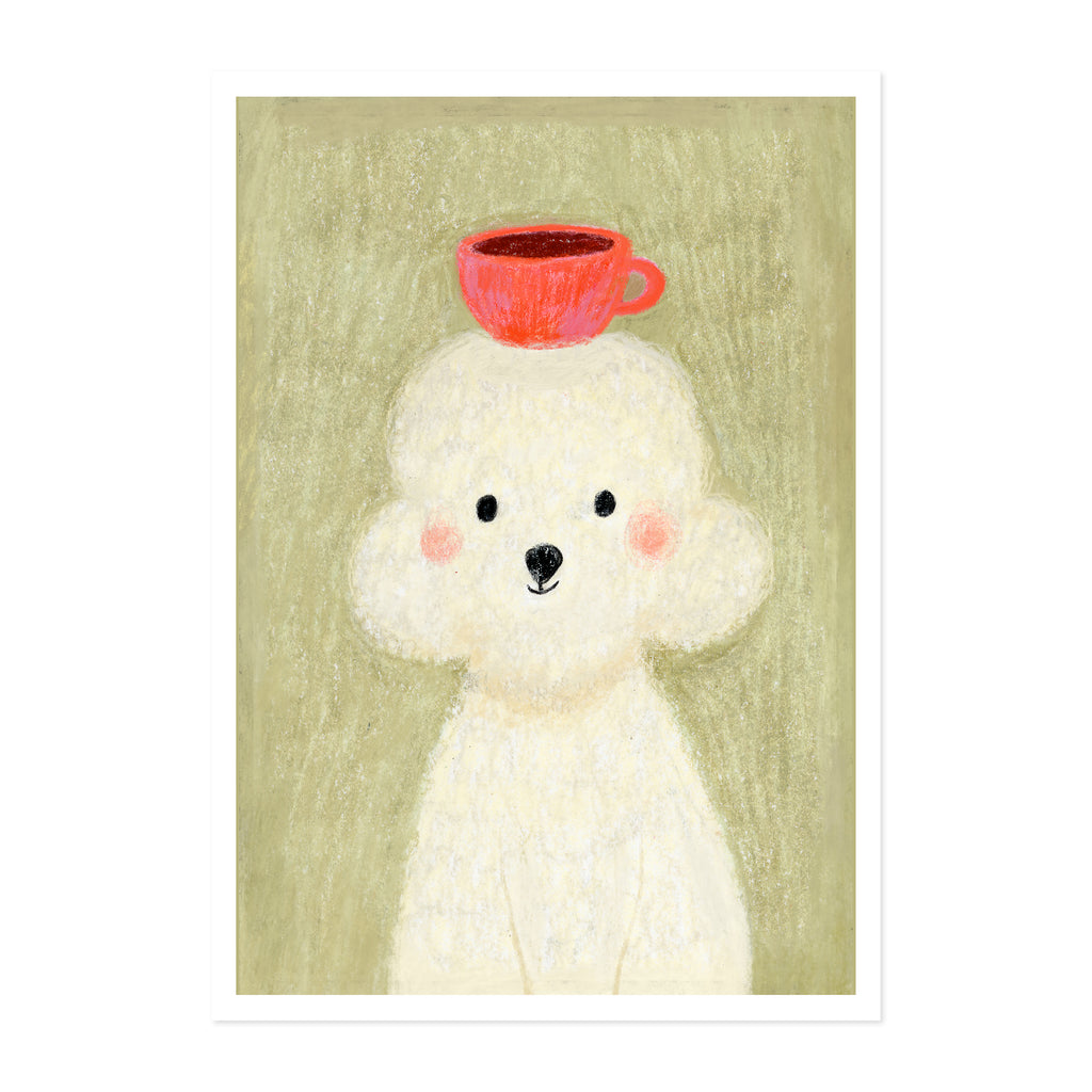 Espresso Poodle - Cute Coloured Pencil Art Print | Coffee Lover Gift