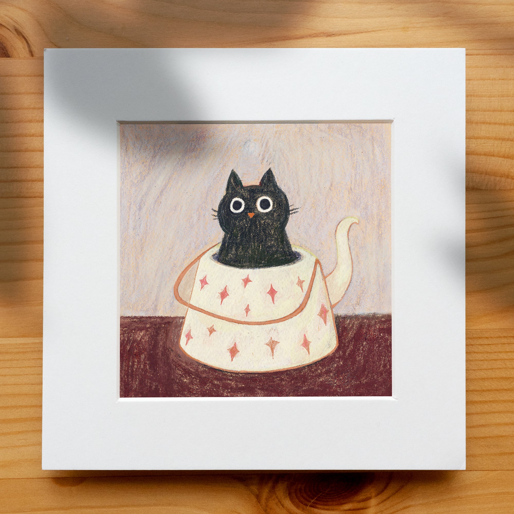 The Witch's Teapot - Black Cat Art Print | Cottagecore Wall Decor