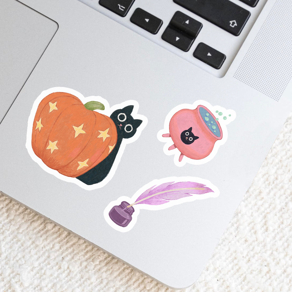 Witch's Cottage Sticker Sheet | Cosy Halloween Illustrated Stickers | Spooky Cute Autumn
