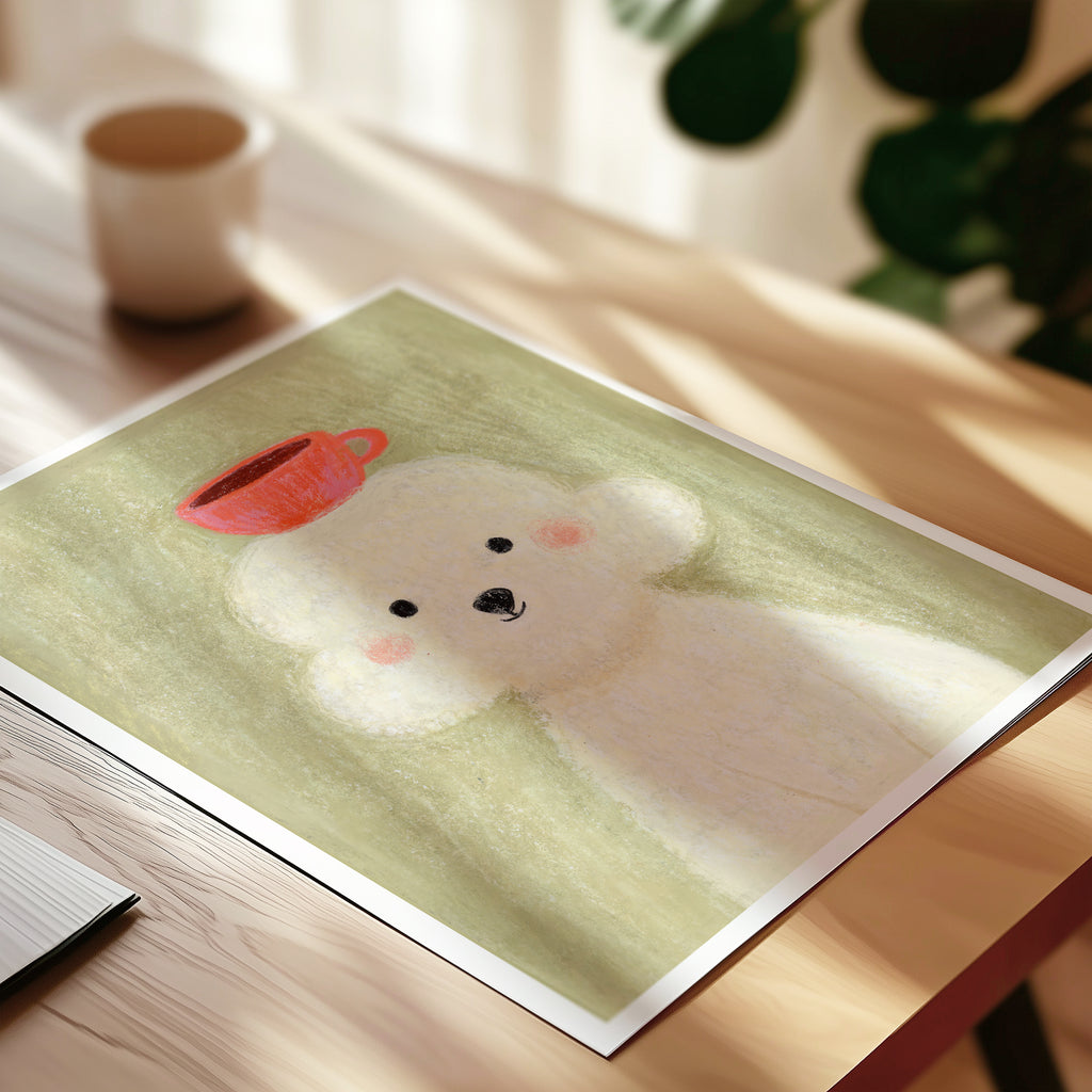 Espresso Poodle - Cute Coloured Pencil Art Print | Coffee Lover Gift