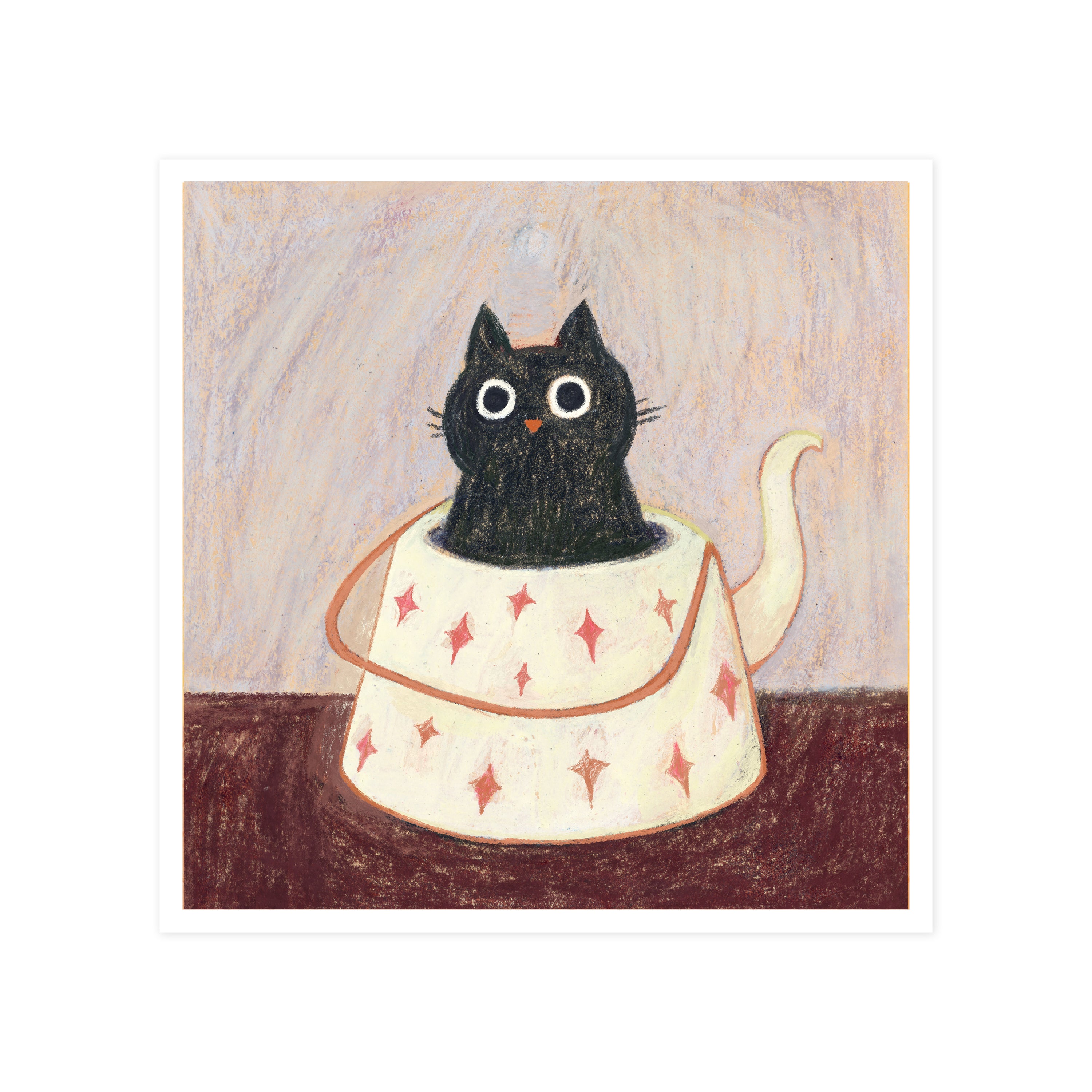 The Witch's Teapot - Black Cat Art Print | Cottagecore Wall Decor
