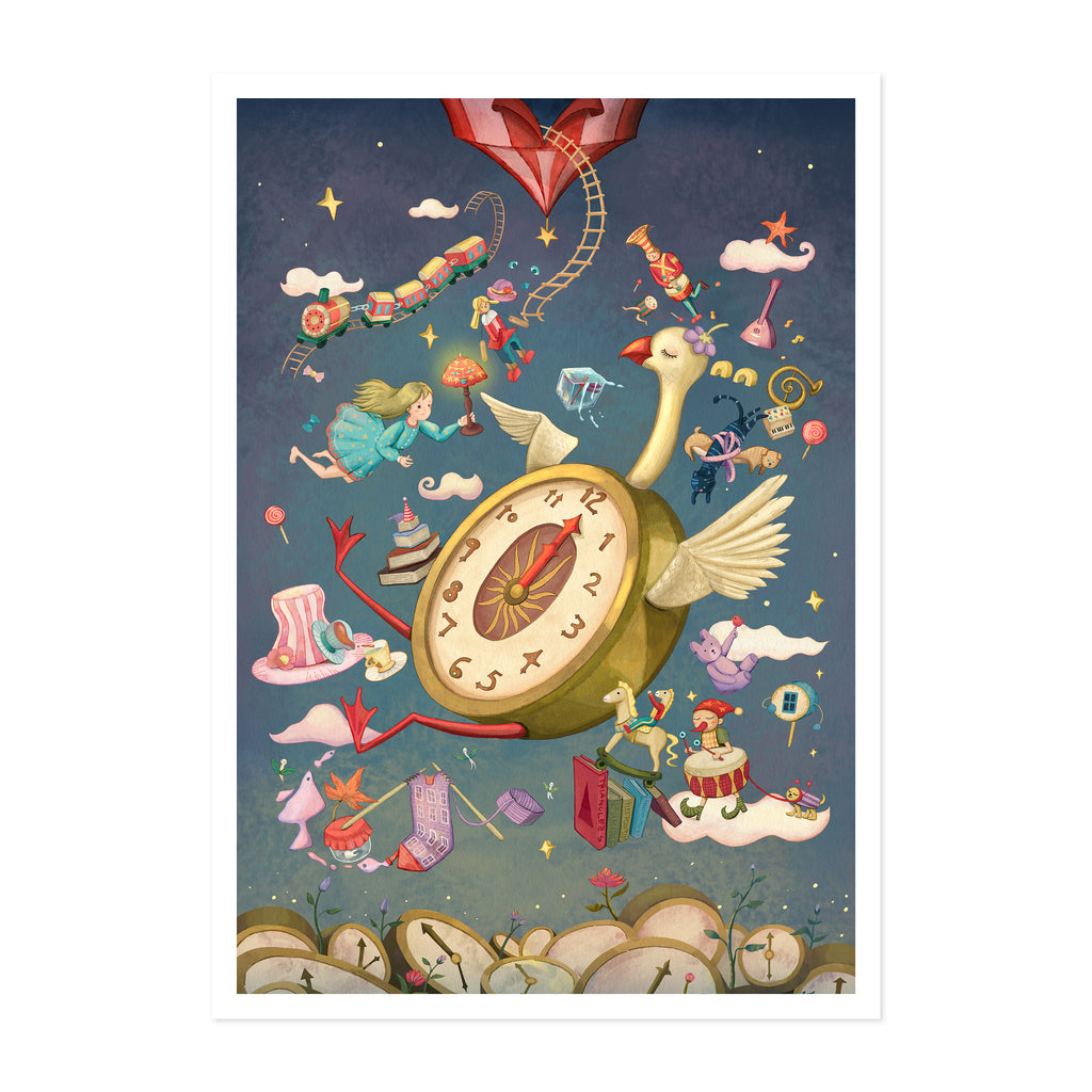 The Dream Keeper's Clock - Alice in Wonderland Inspired Art Print | Nursery & Bedroom Wall Decor