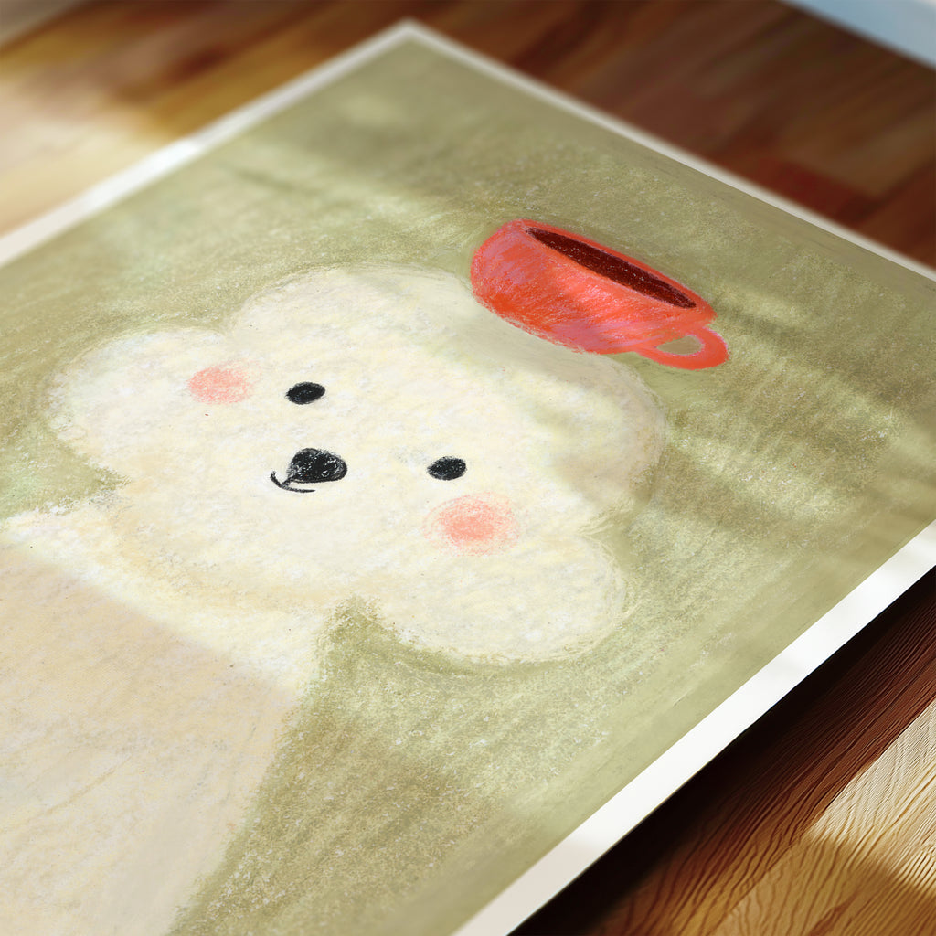 Espresso Poodle - Cute Coloured Pencil Art Print | Coffee Lover Gift