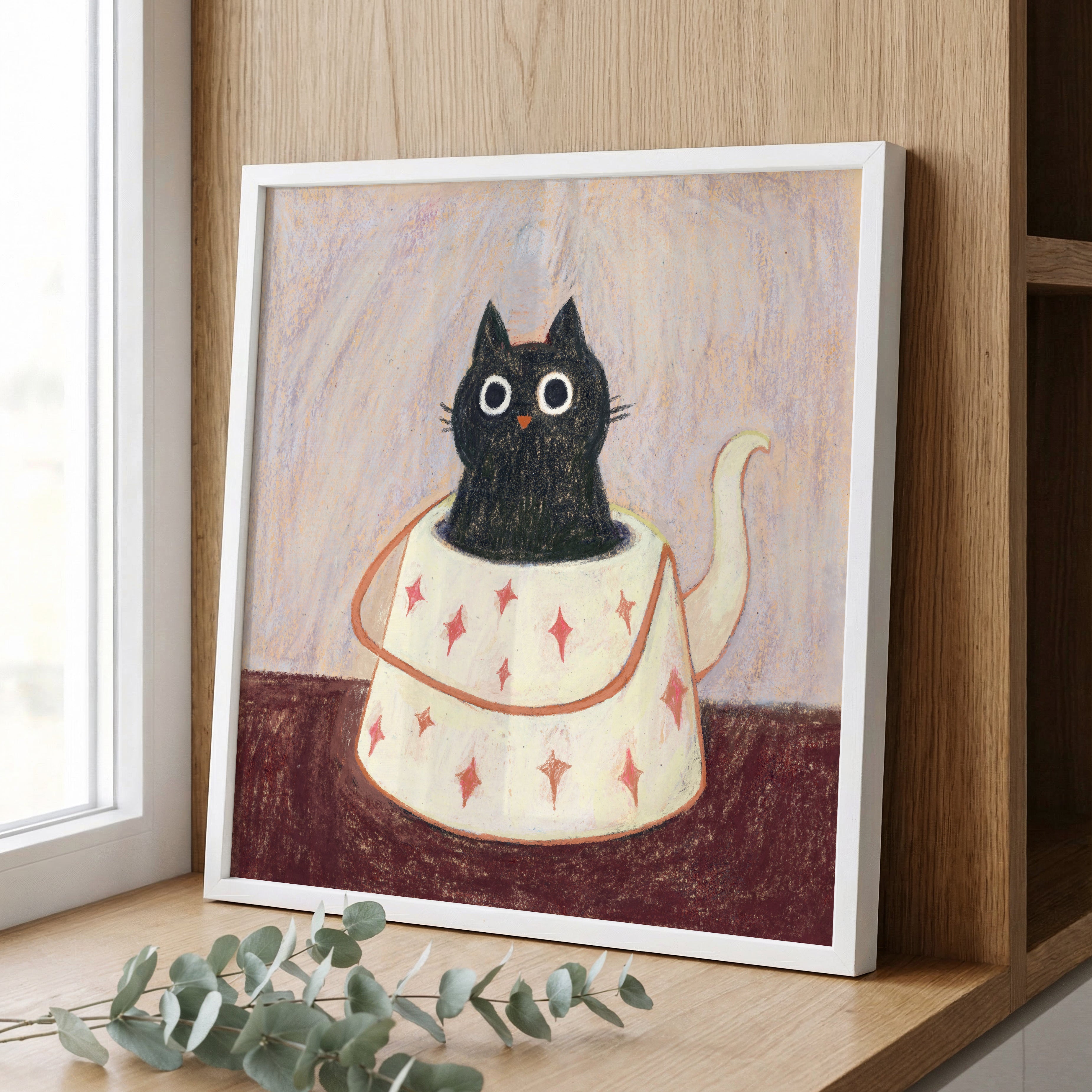 The Witch's Teapot - Black Cat Art Print | Cottagecore Wall Decor
