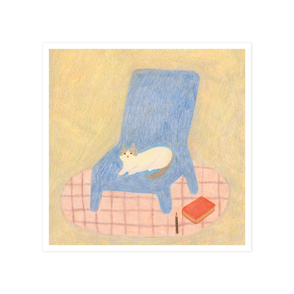 Cozy Cat on Blue Chair – Original Art Print | Australian Artist