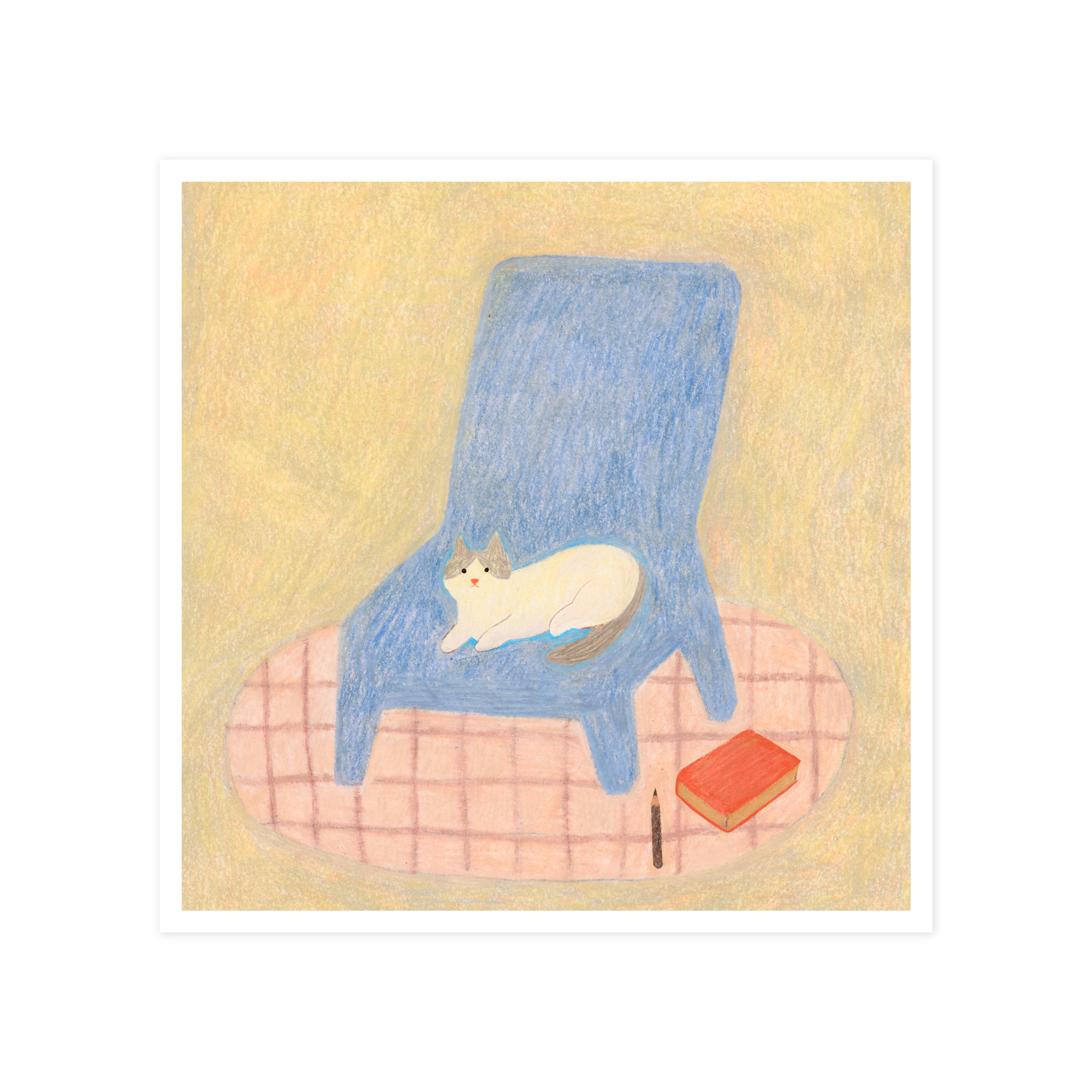 Cozy Cat on Blue Chair – Original Art Print | Australian Artist