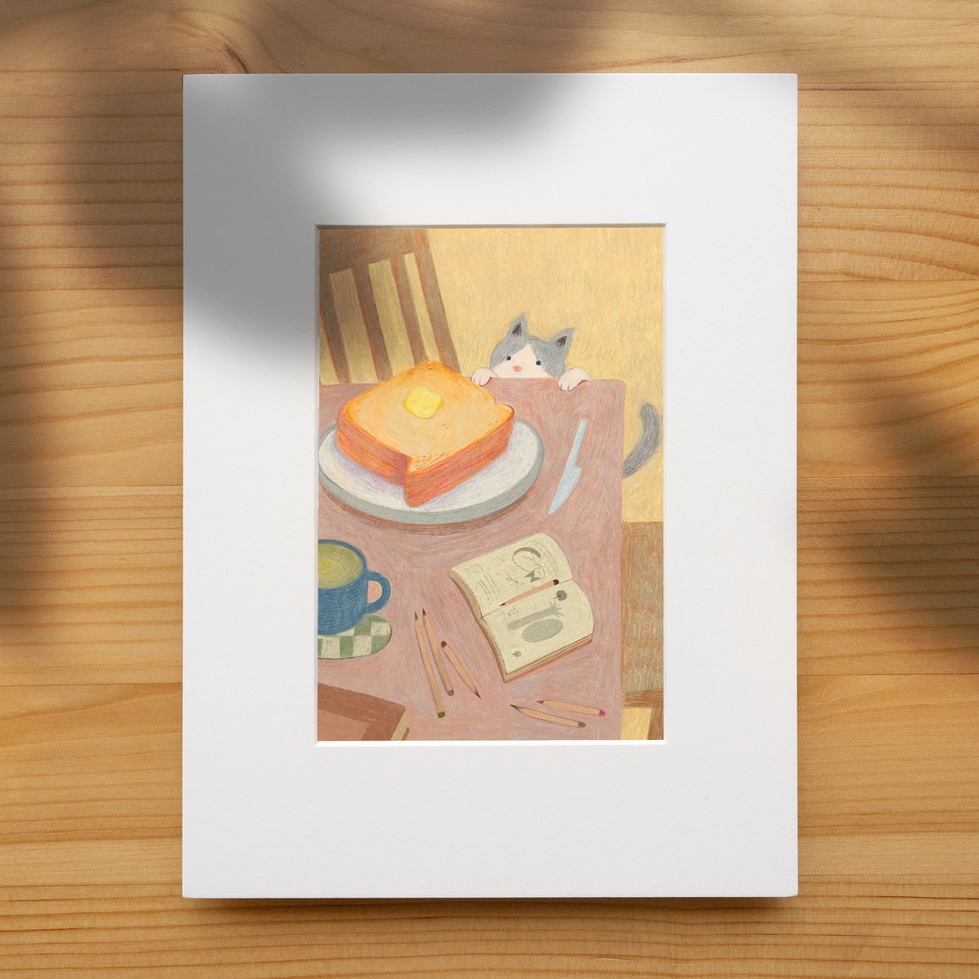 Curious Cat & Buttered Toast - Cozy Kitchen Art Print | Original Illustration