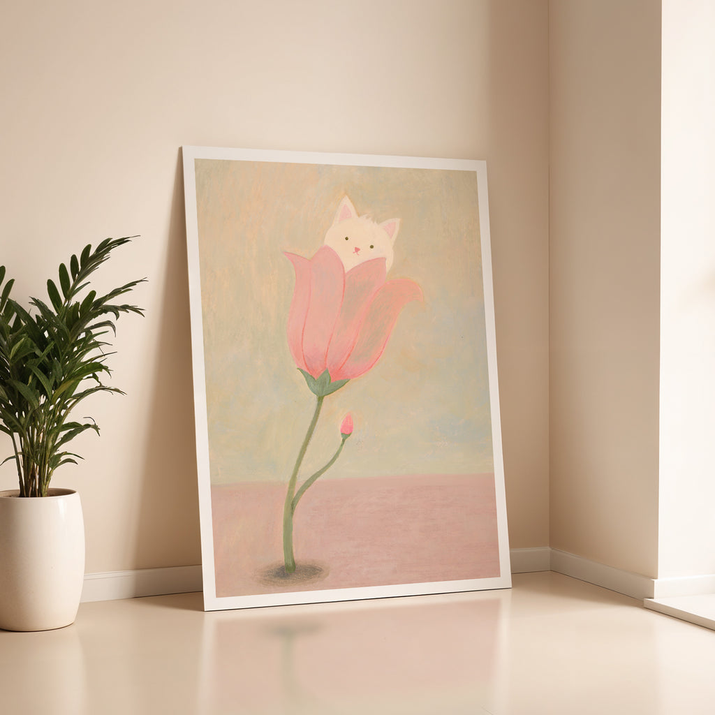 Cat in Bloom: Floral Cat Art Print | Cat Lover Gift