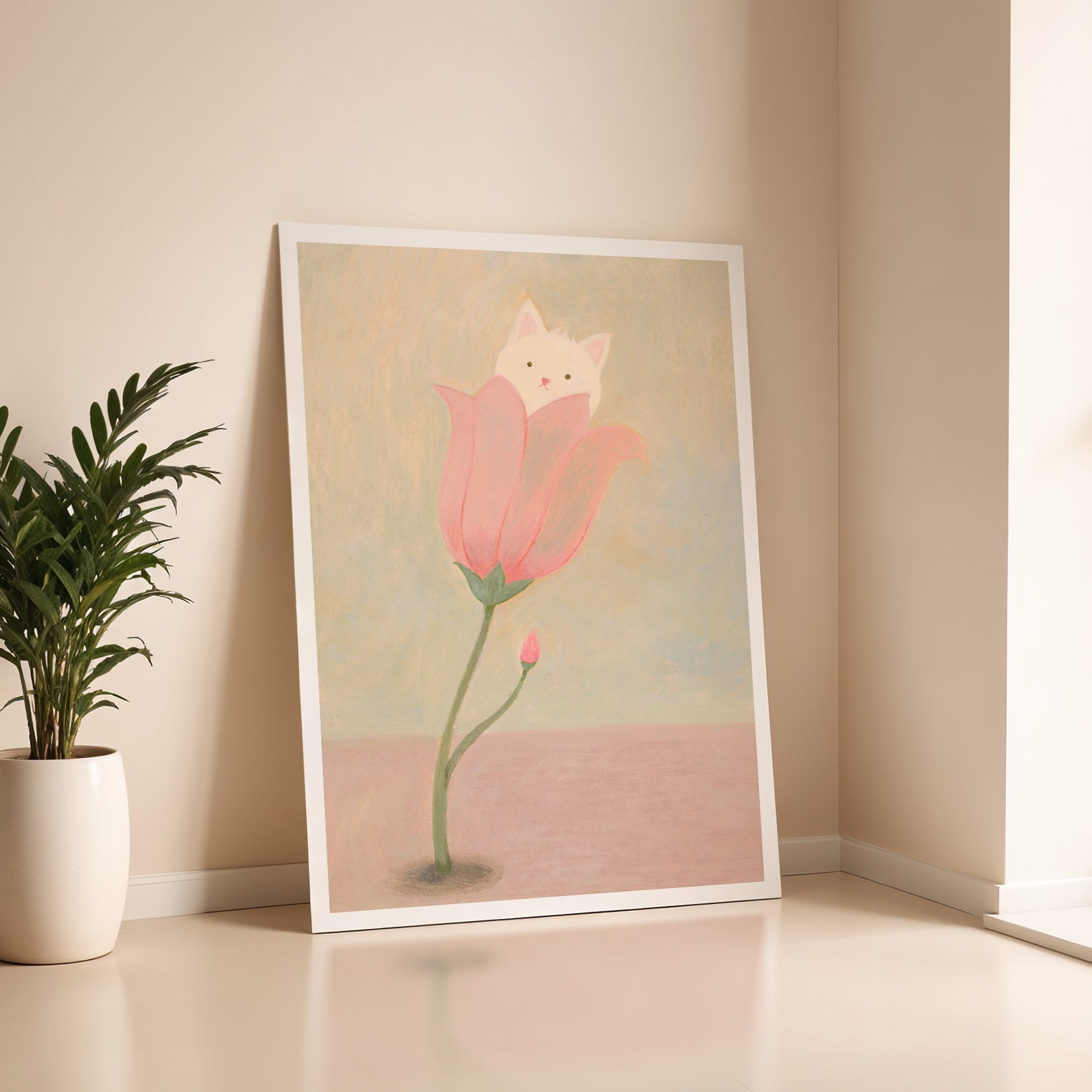 Cat in Bloom: Floral Cat Art Print | Cat Lover Gift