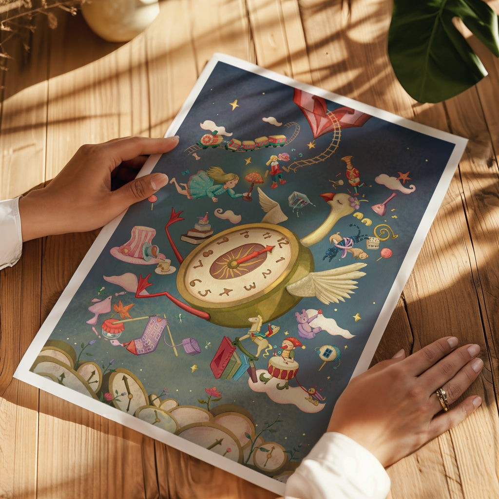 The Dream Keeper's Clock - Alice in Wonderland Inspired Art Print | Nursery & Bedroom Wall Decor