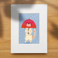 Rainy Day Cat Hand-Drawn Art Print | Nursery Gift
