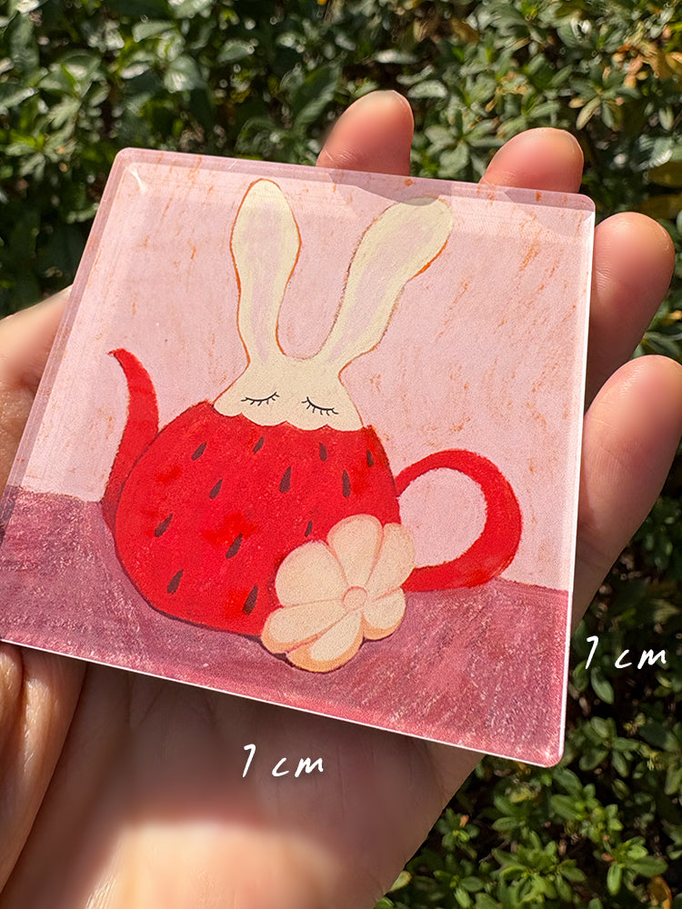 Sleepy Bunny Teapot Fridge Magnet | Illustrated Acrylic Magnet