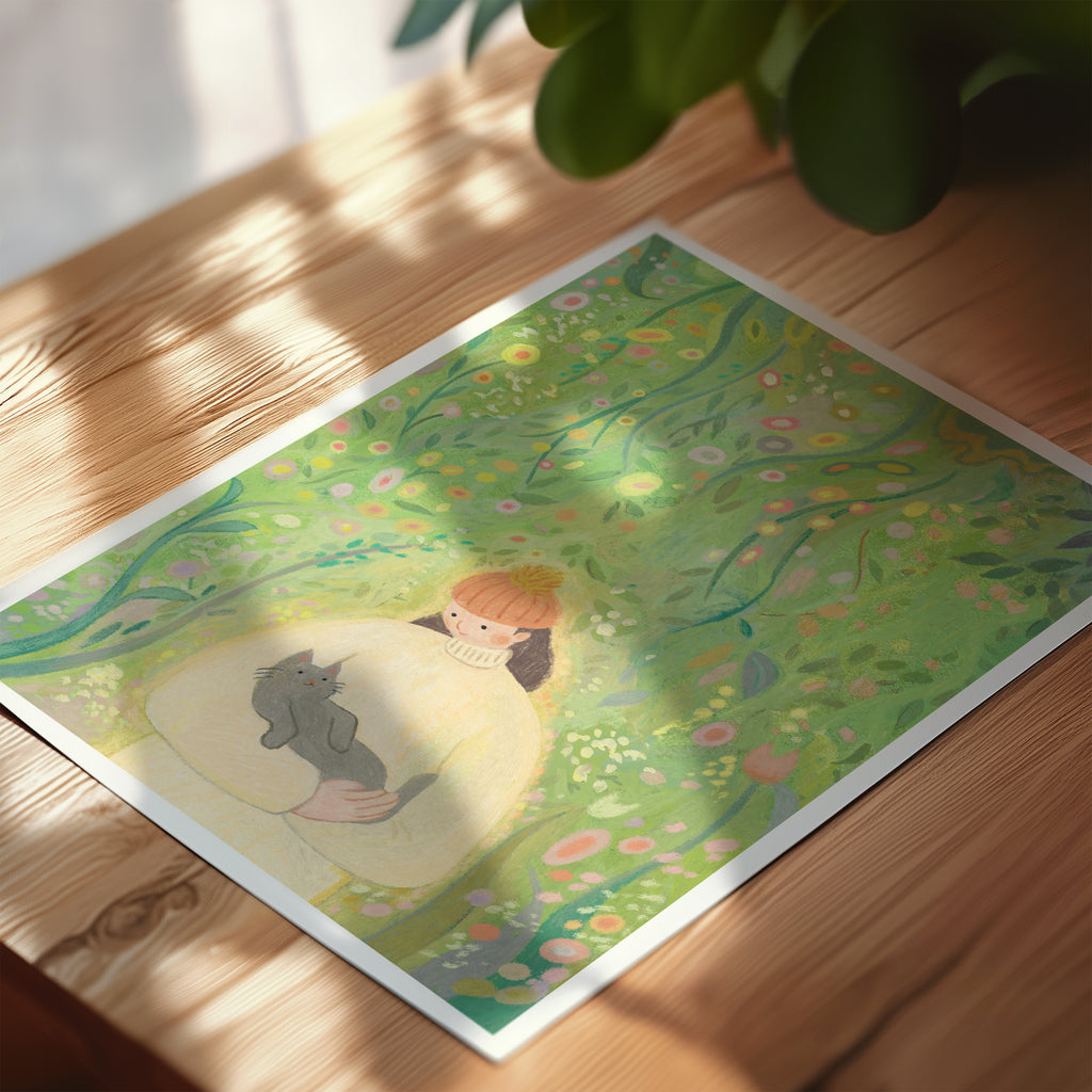 The Garden Girl Hand-Drawn Art Print