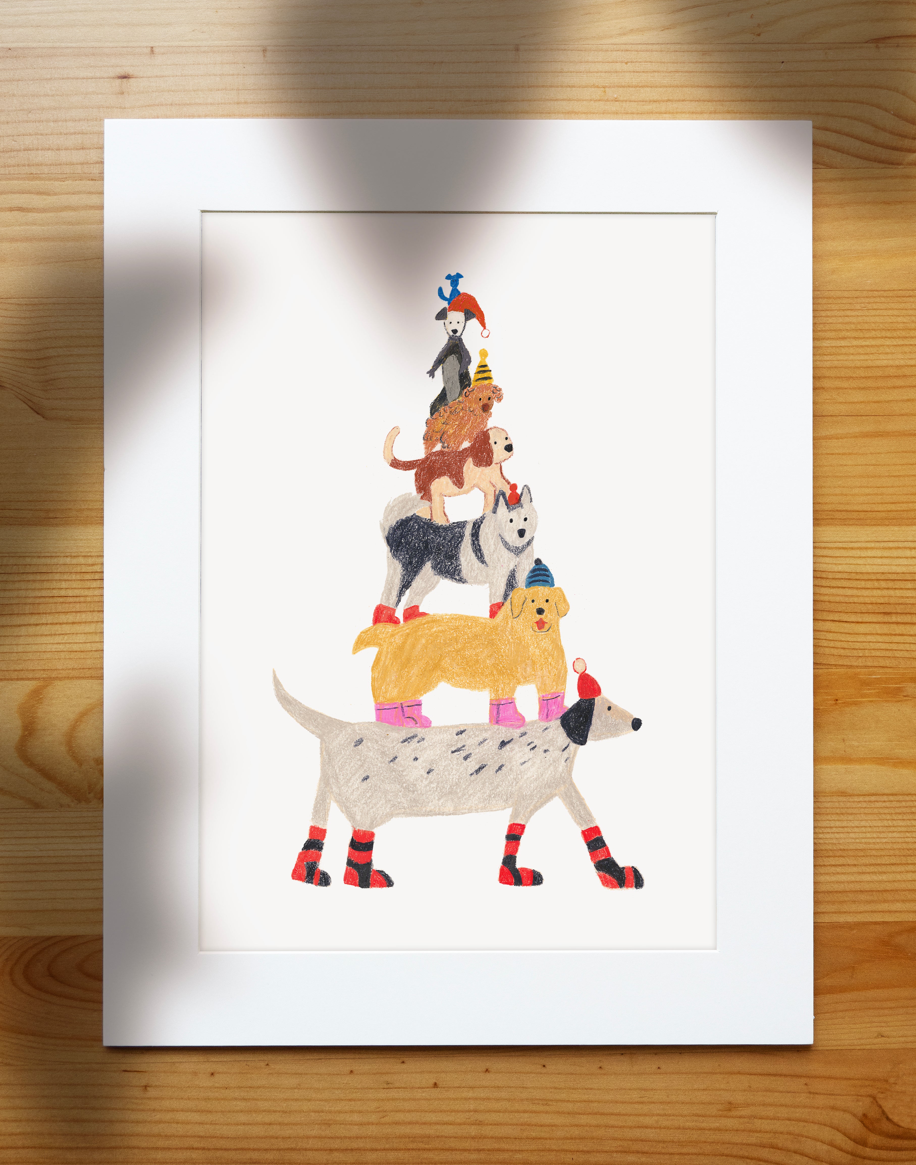 Dog Tower Illustration Print | Hand-Drawn Cozy Dog Art