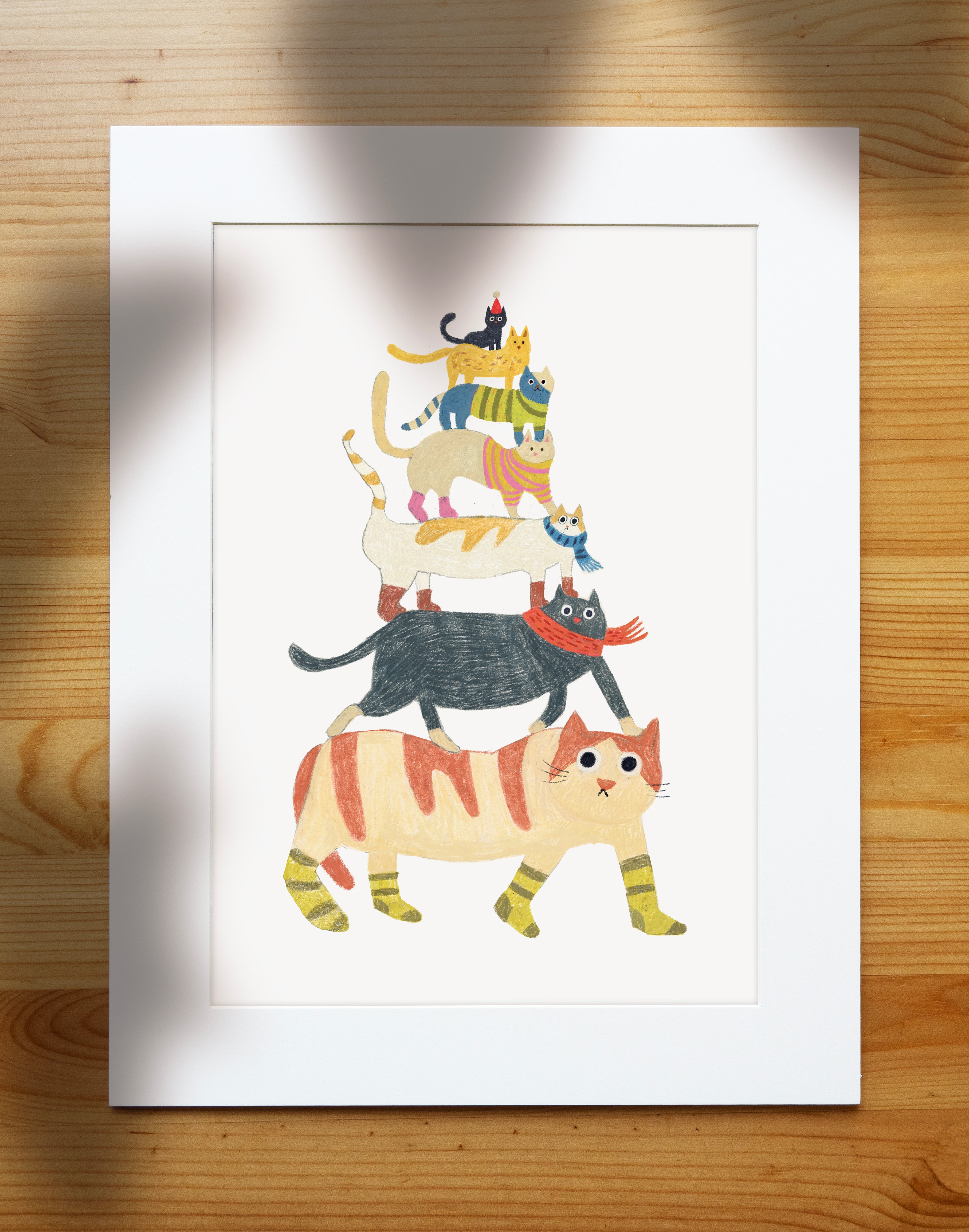 Cat Tower Illustration Print | Hand-Drawn Cozy Cat Wall Art