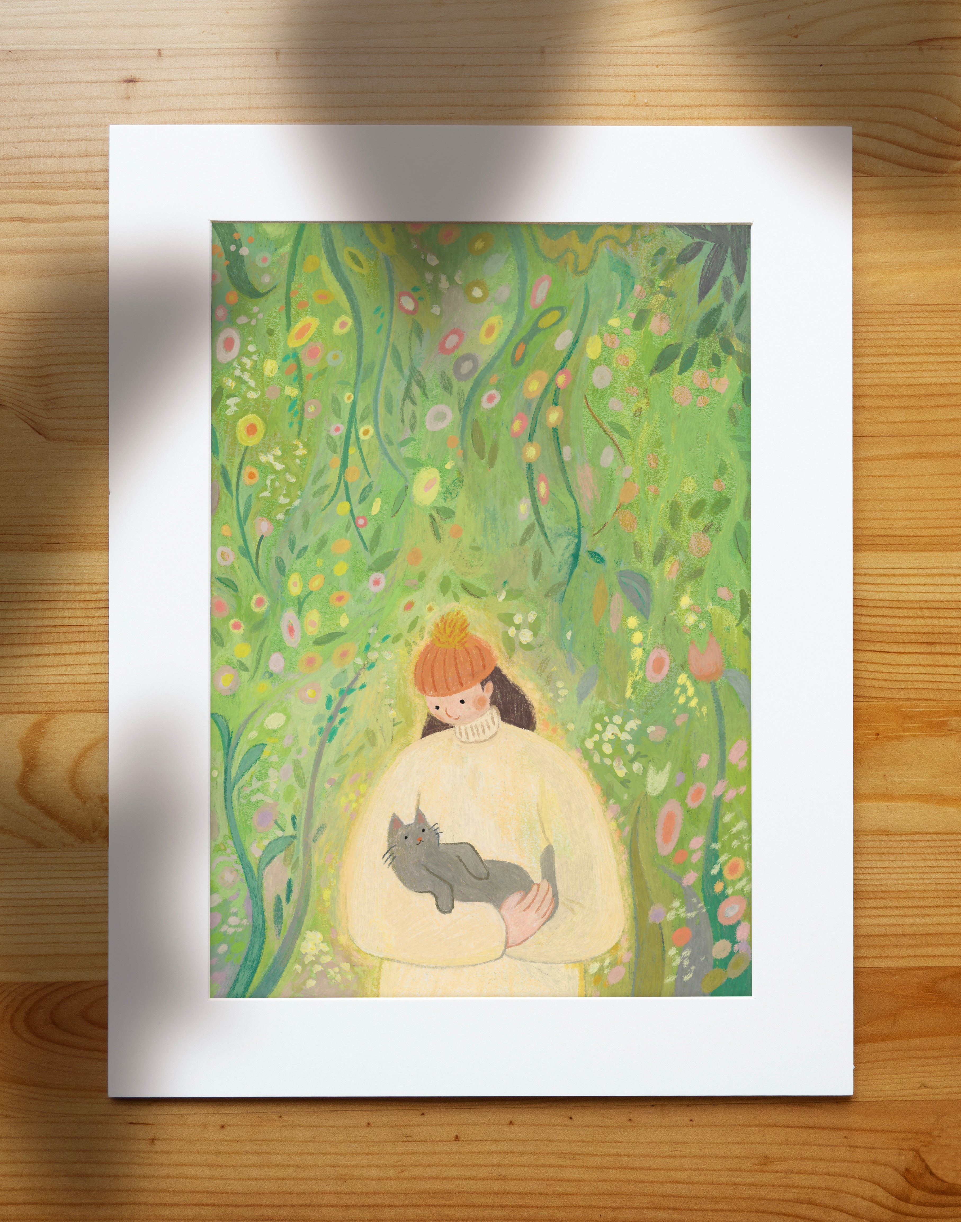 The Garden Girl Hand-Drawn Art Print