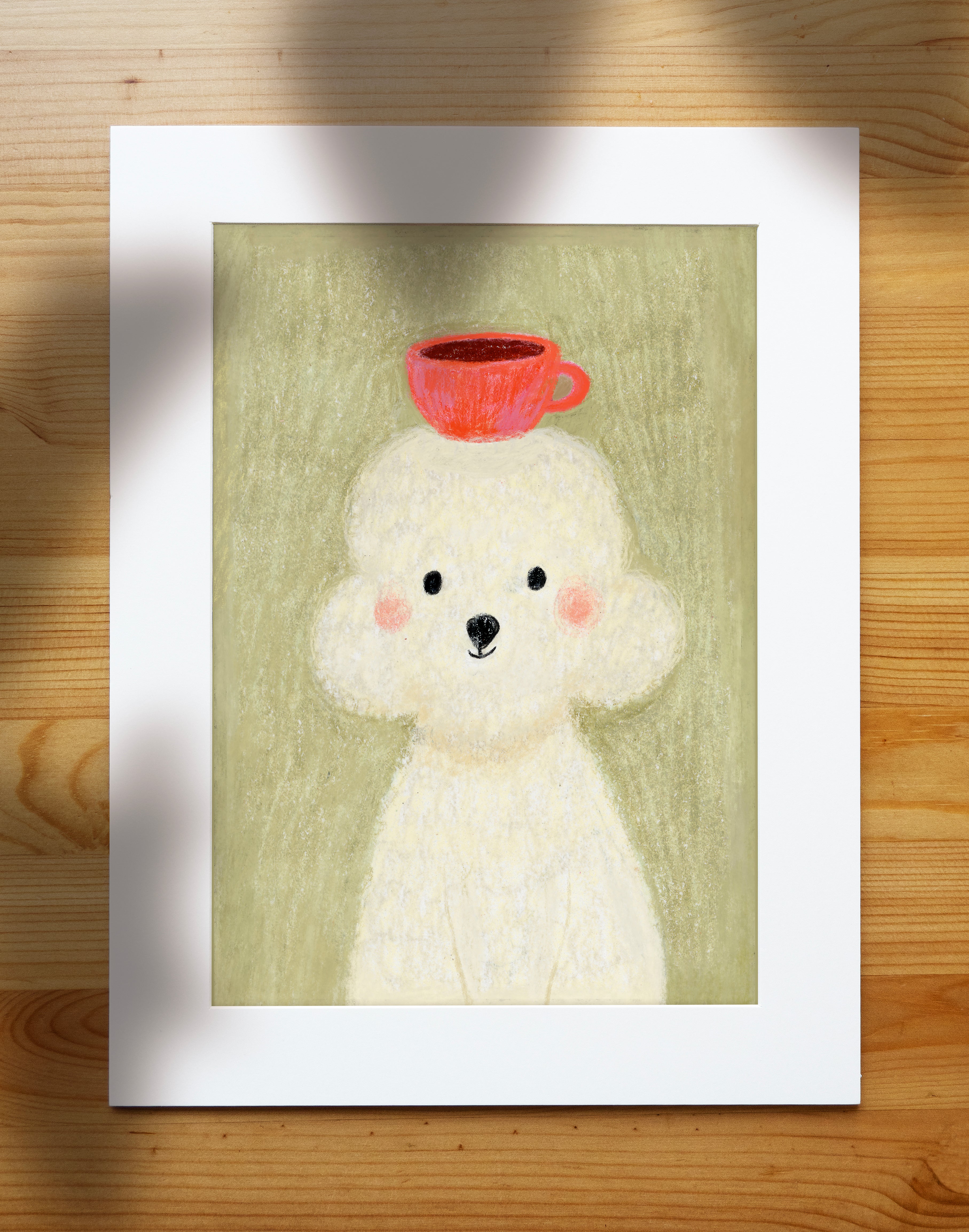 Espresso Poodle - Cute Coloured Pencil Art Print | Coffee Lover Gift