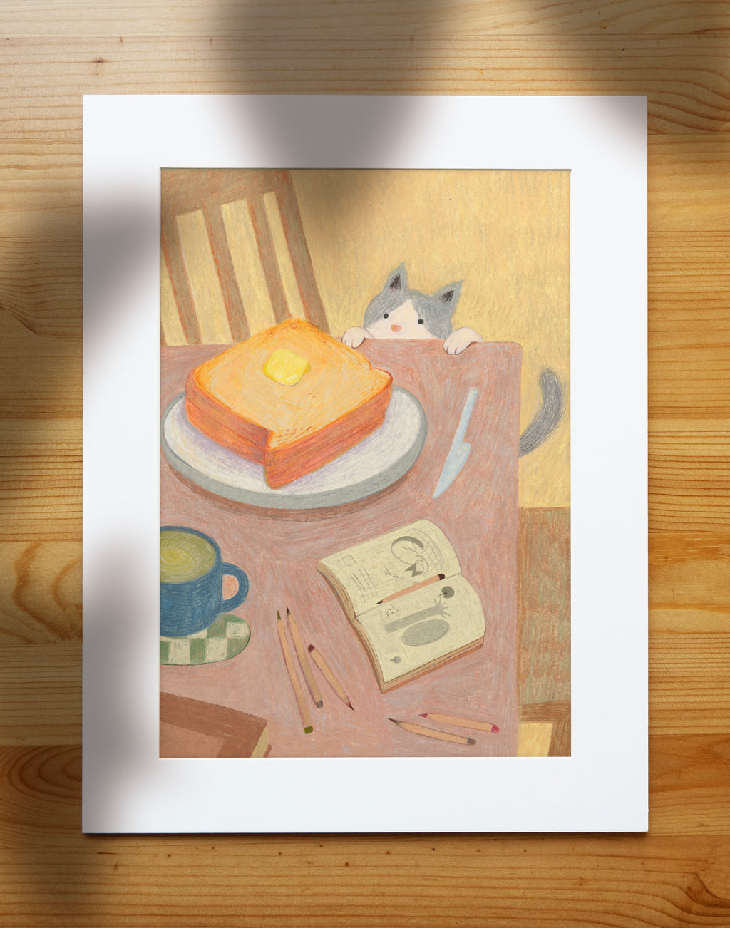 Curious Cat & Buttered Toast - Cozy Kitchen Art Print | Original Illustration