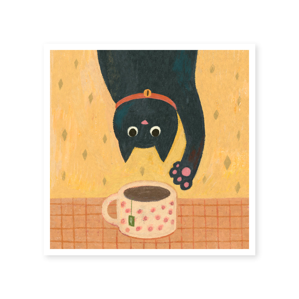 Curious Cat & Tea Art Print | Cat Lover Gift