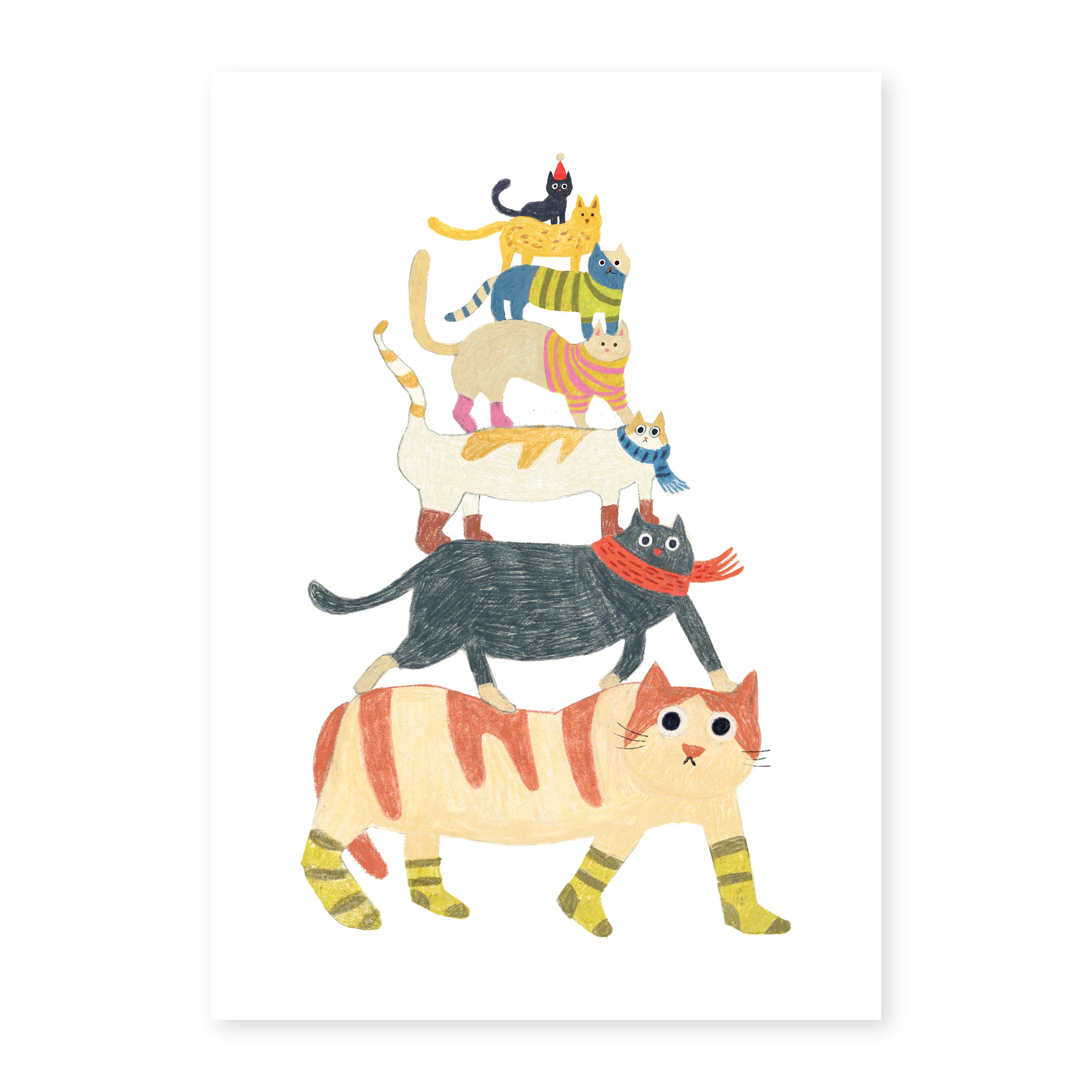 Cat Tower Illustration Print | Hand-Drawn Cozy Cat Wall Art