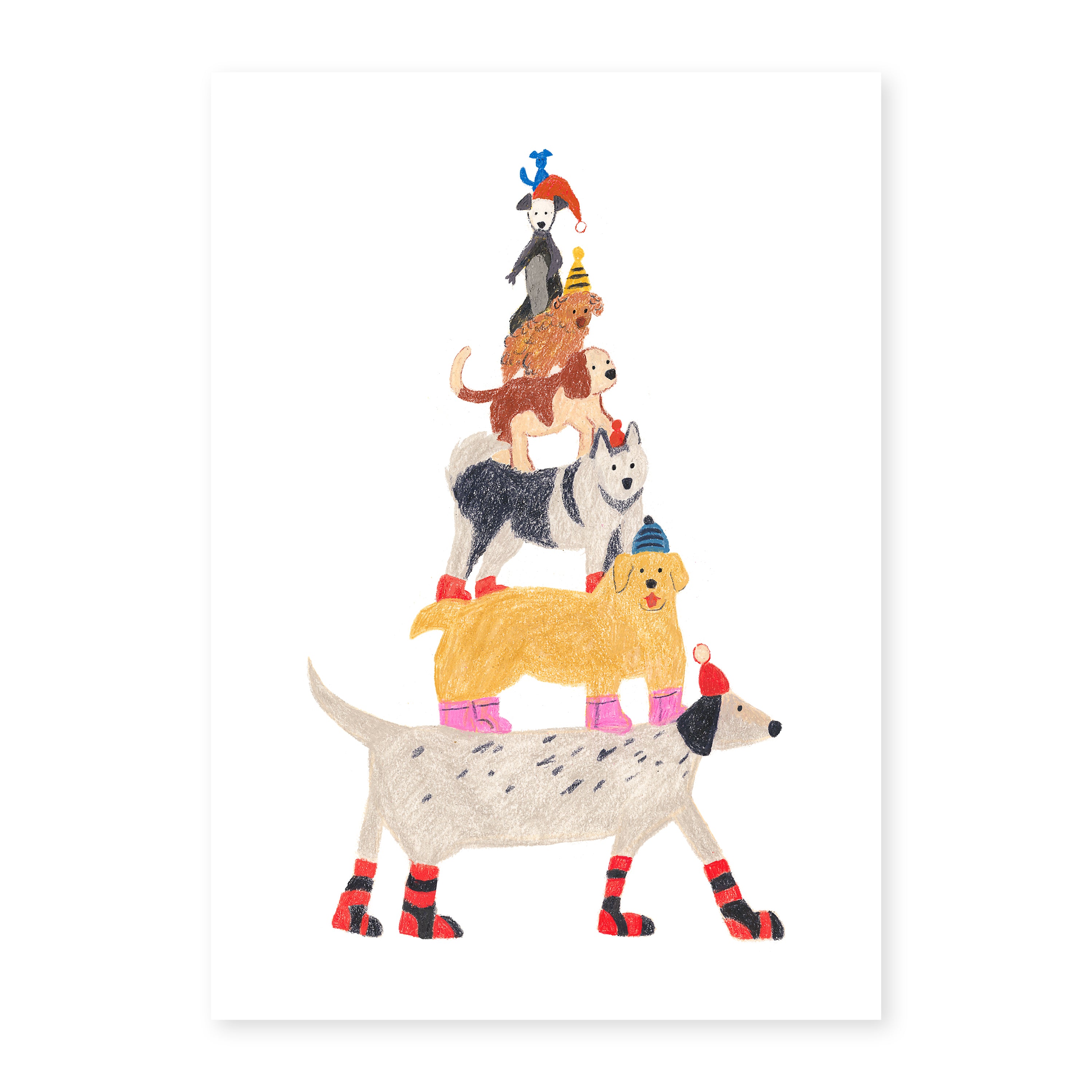 Dog Tower Illustration Print | Hand-Drawn Cozy Dog Art