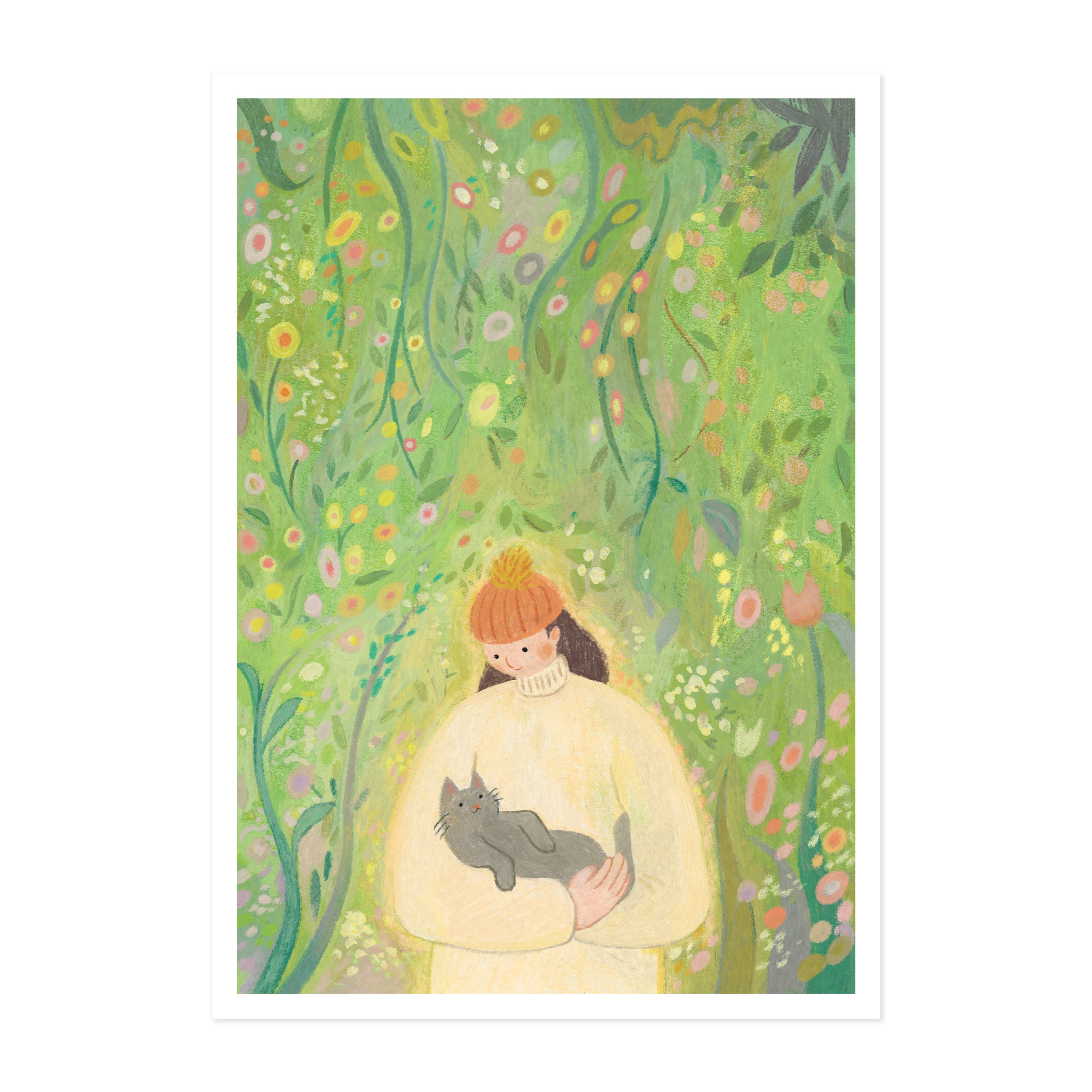 The Garden Girl Hand-Drawn Art Print
