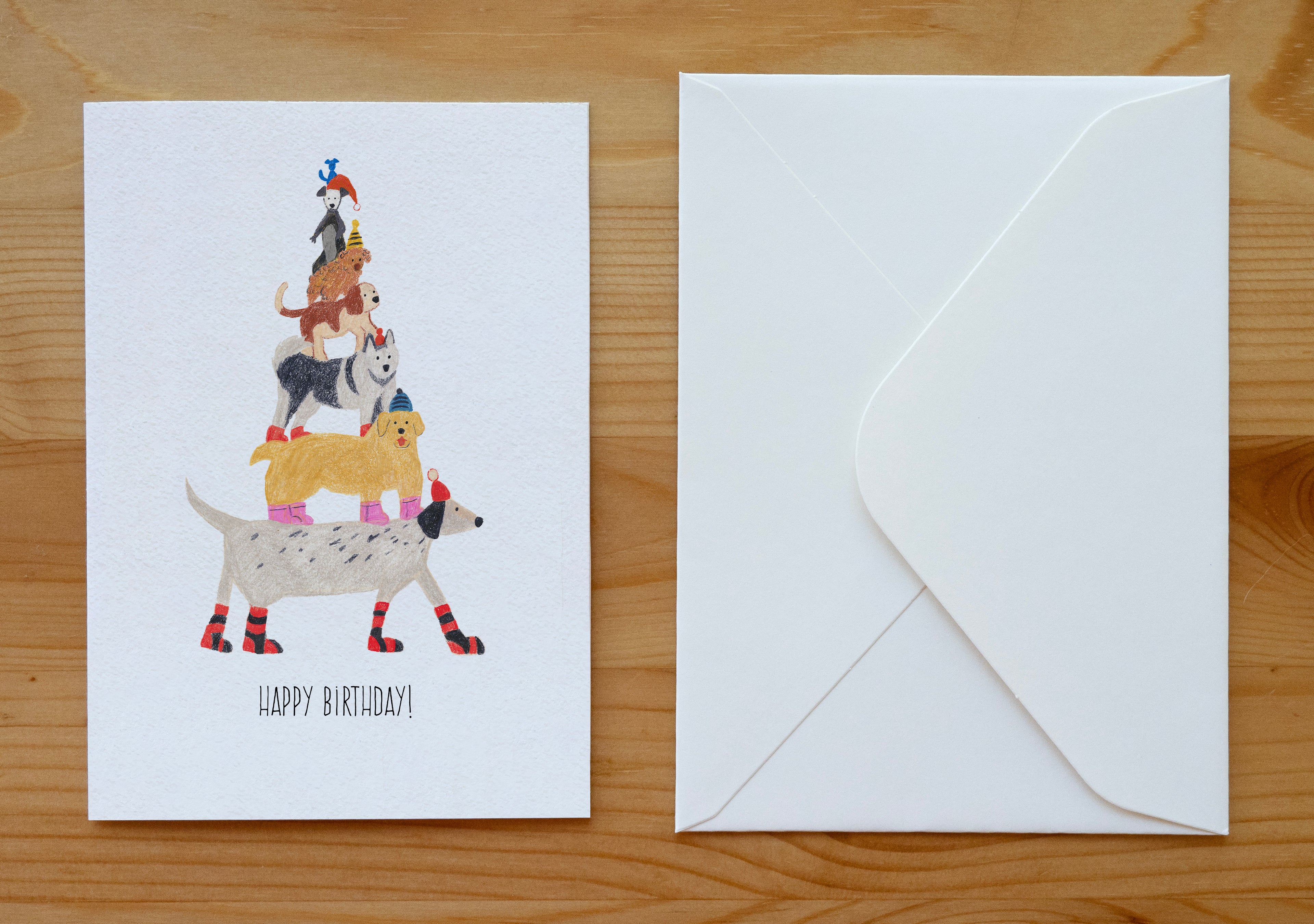 Whimsical Dog Stack Birthday Card | Illustrated Stationery