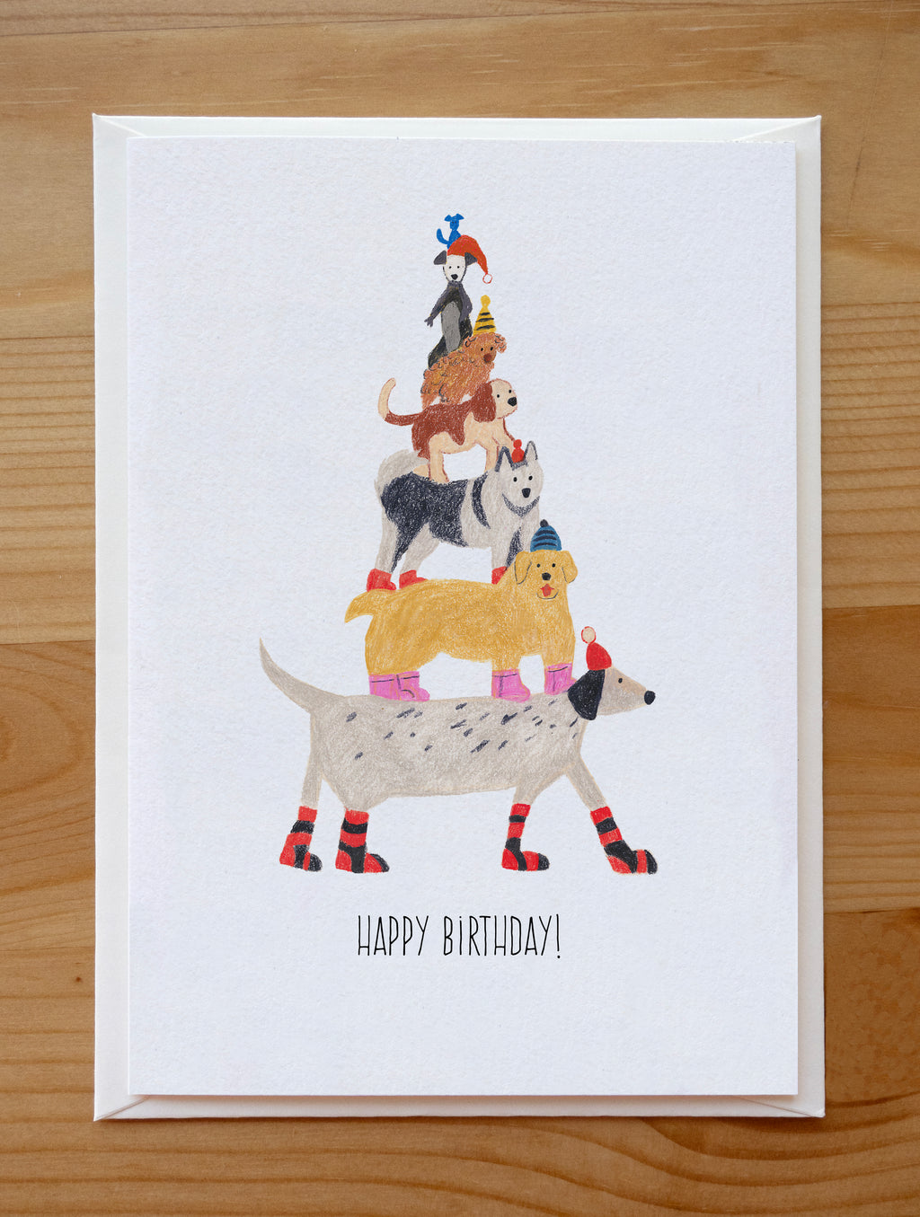 Whimsical Dog Stack Birthday Card | Illustrated Stationery