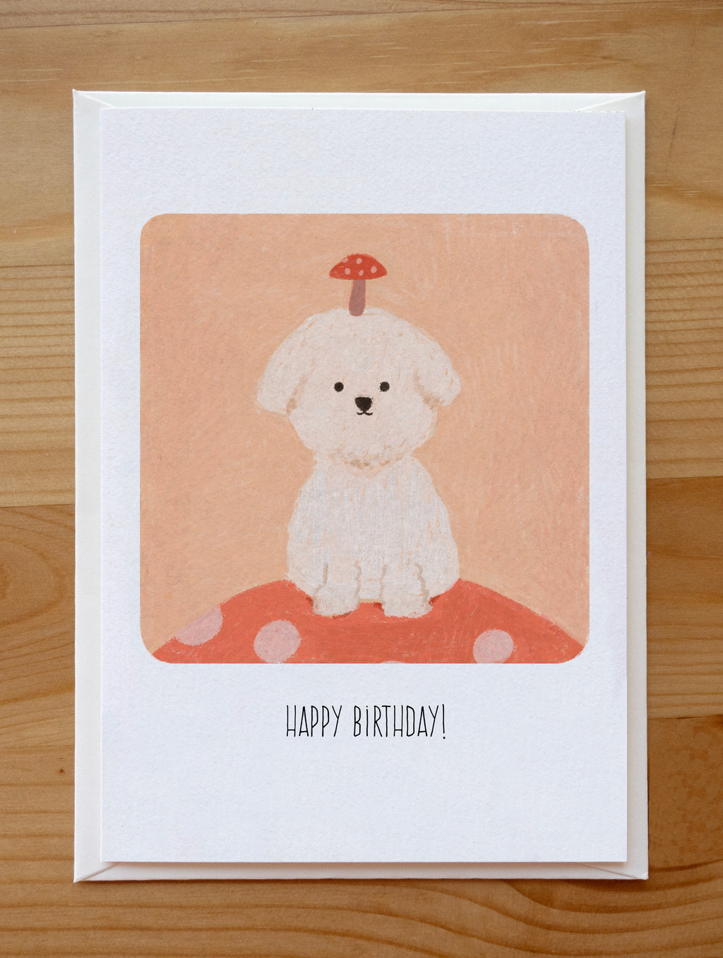 Cozy Fluffy Puppy & Mushroom Birthday Card | Illustrated Stationery